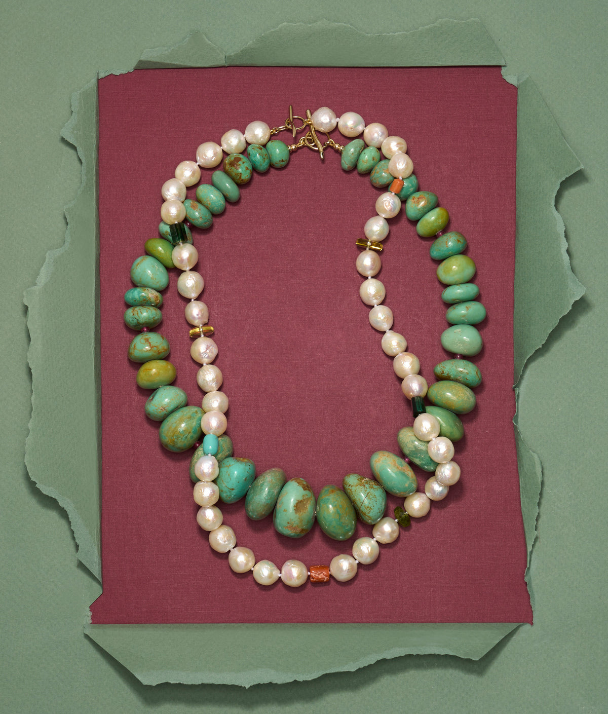 Large Elisa Turquoise & Ruby 14k Gold Necklace