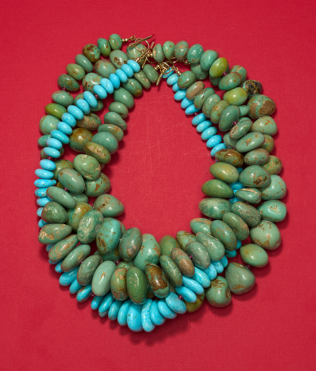 Extra Large Green Turquoise Nugget & 14k Gold Necklace