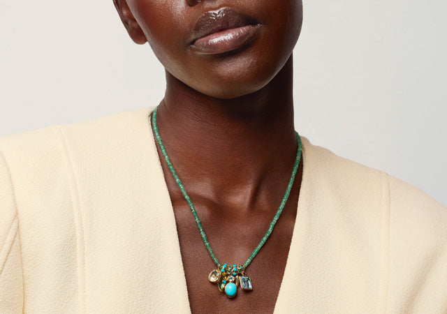 Emerald & Green Amethyst 14k Gold Necklace Charm | Lizzie Fortunato