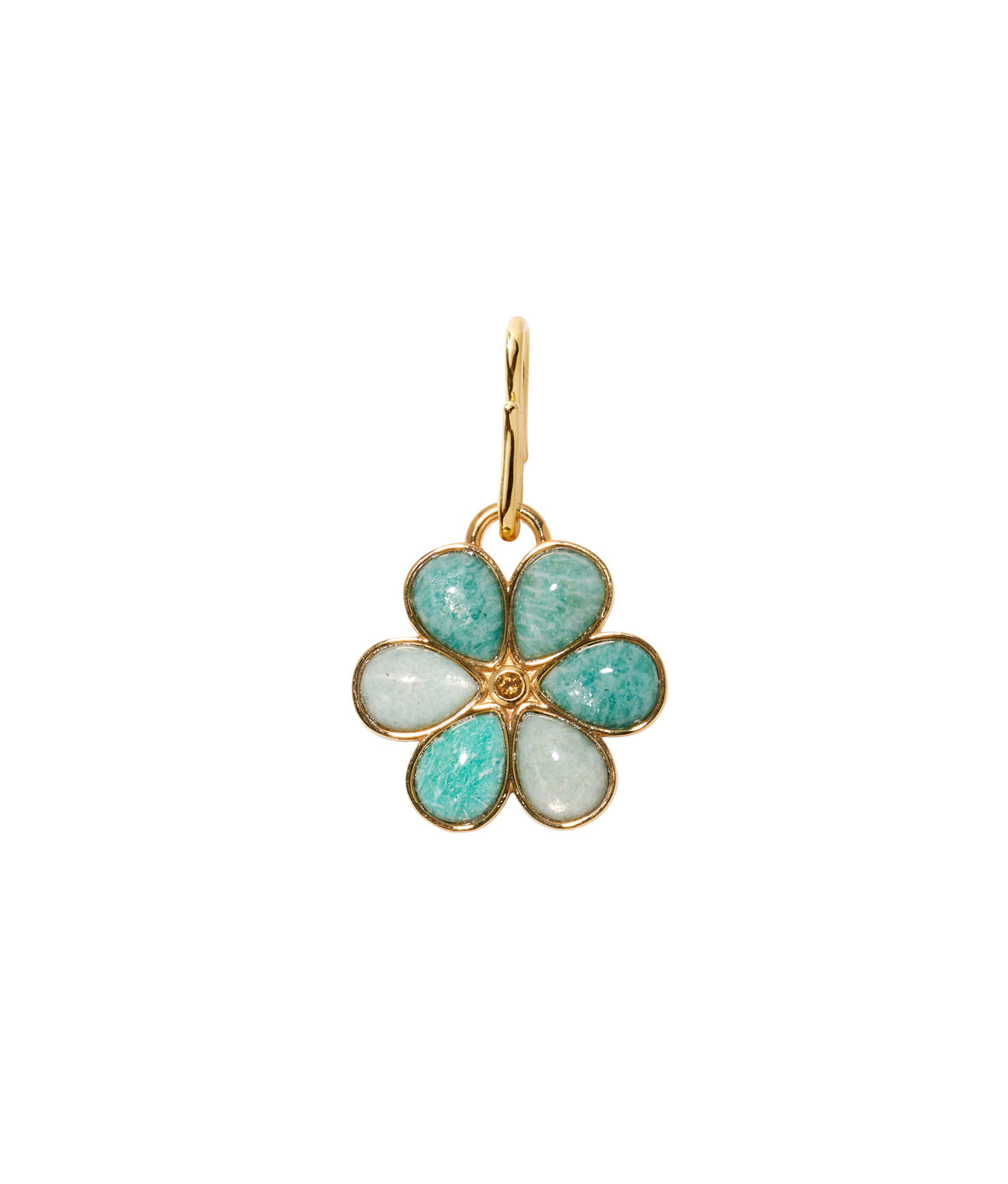 Daisy Pendant in Amazonite. Segmented gold flower inlaid with mult-shaded amazonite stones.