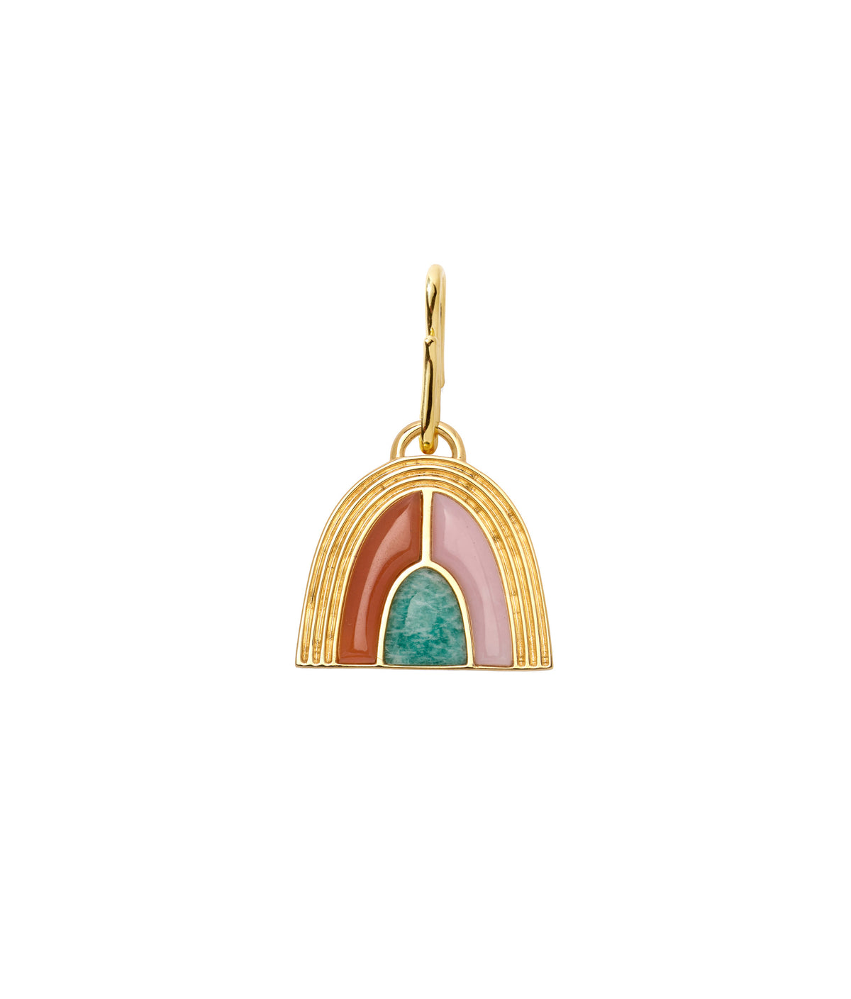 Pot of Gold Pendant in Pastel. Gold rainbow charm inlaid with colorful semiprecious stones.