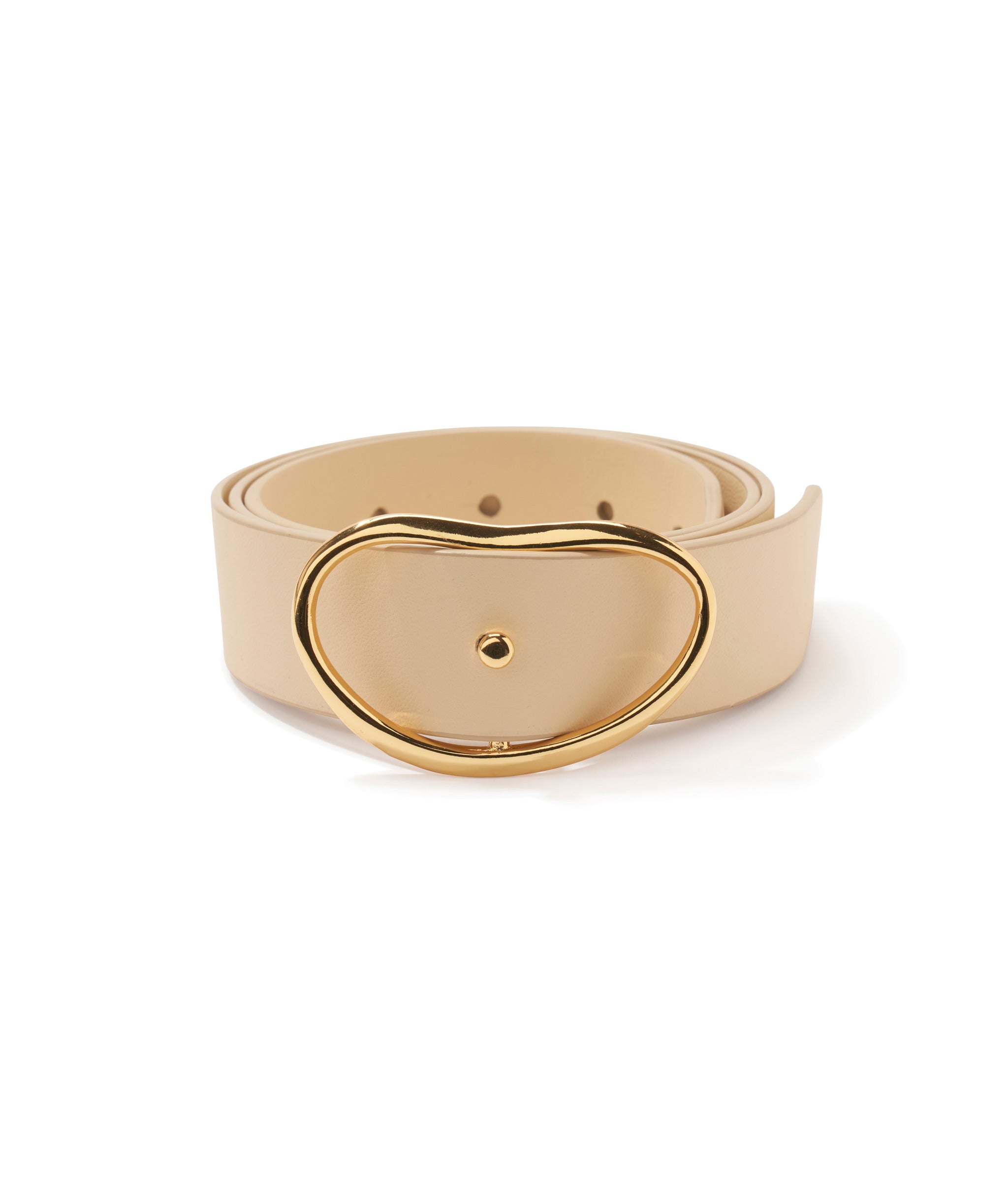 Our supple wide leather Georgia belt in a deliciously creamy yellow hue. With gold-plated brass buckle.