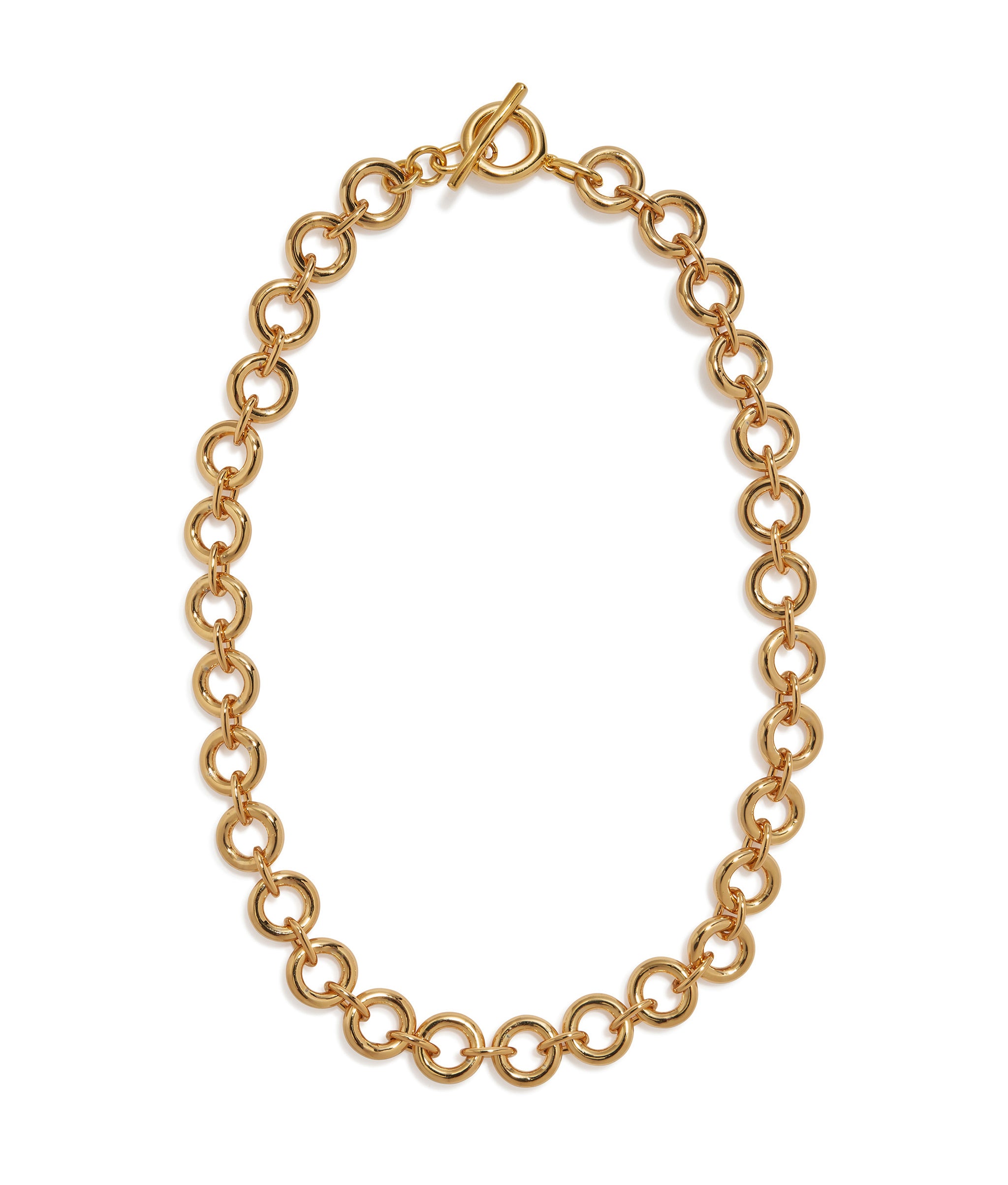 Mood Necklace in Gold. Gold-plated brass circle chain link strand with gold-plated toggle closure.