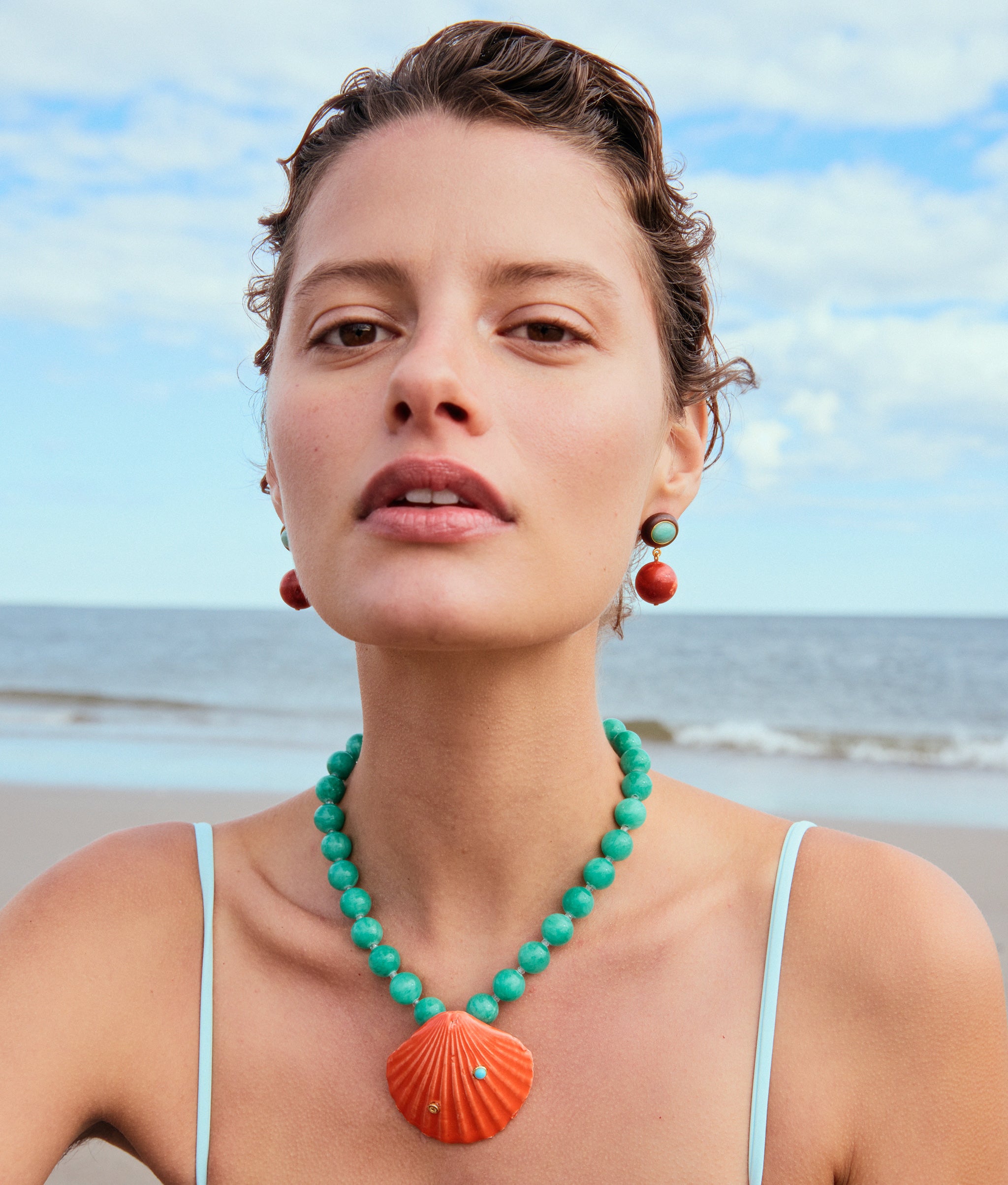 Laurel Earrings in Coral