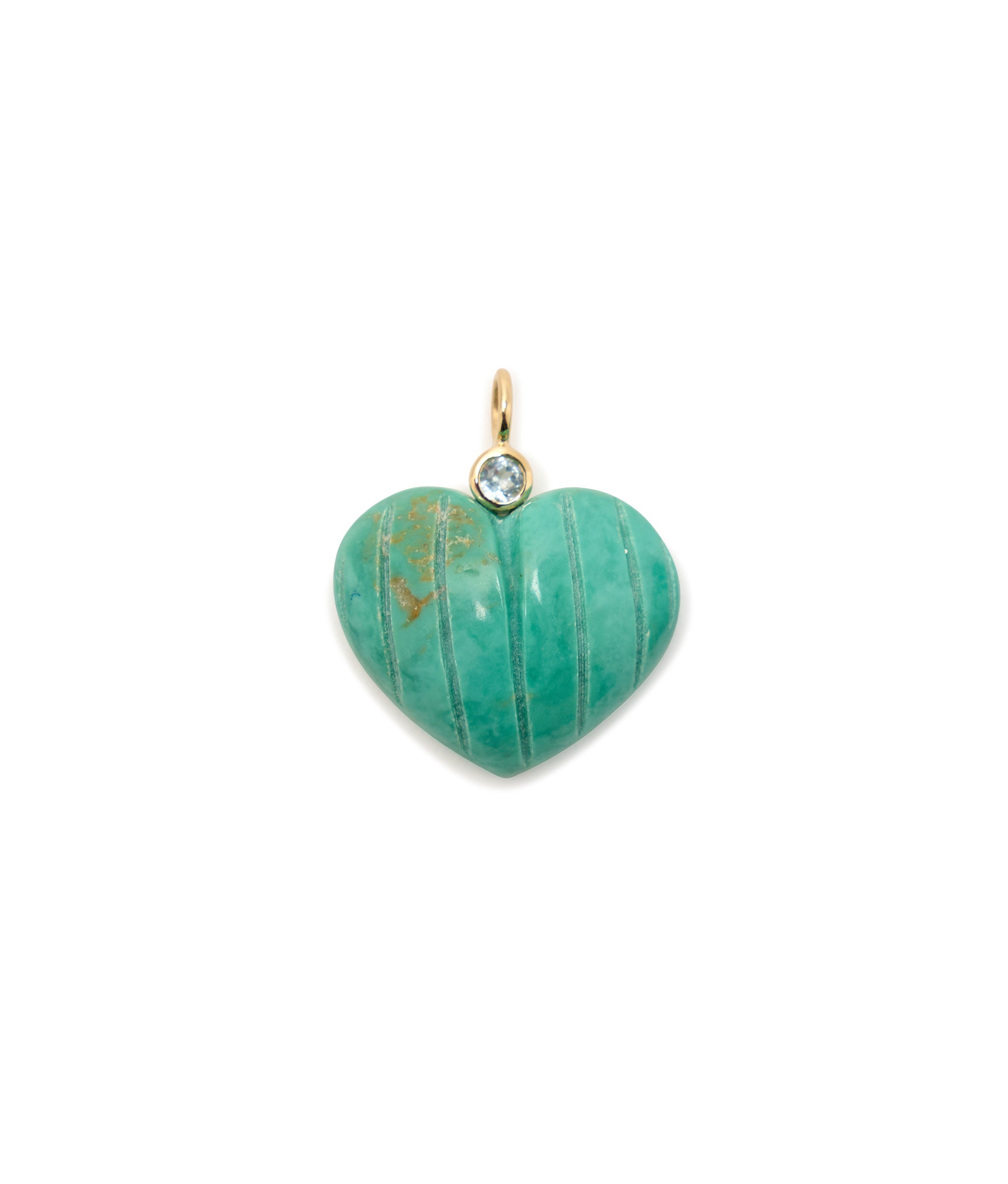 Turquoise Heart & Sky Blue Topaz 14k Gold Necklace Charm