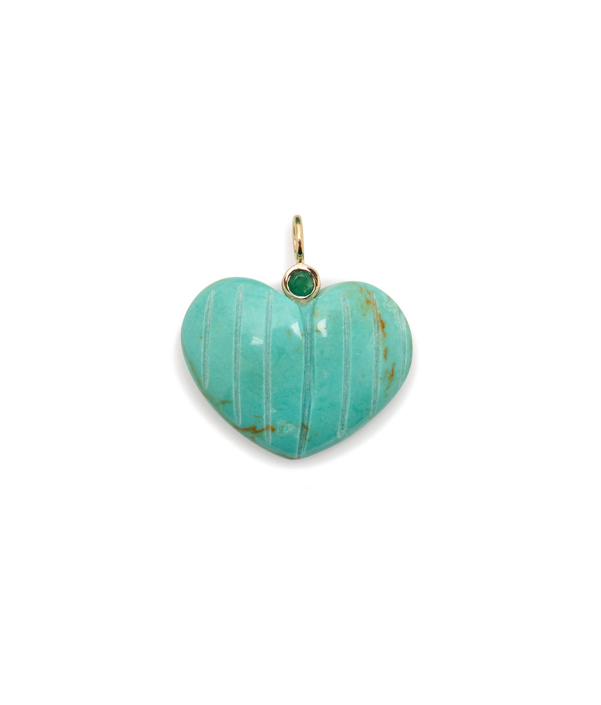 Turquoise Heart & Emerald 14k Gold Necklace Charm
