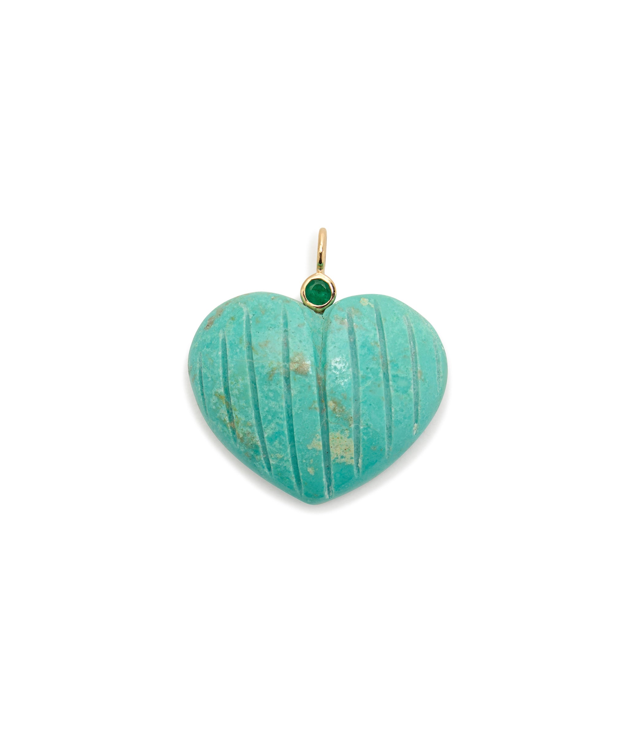 Turquoise Heart & Emerald 14k Gold Necklace Charm