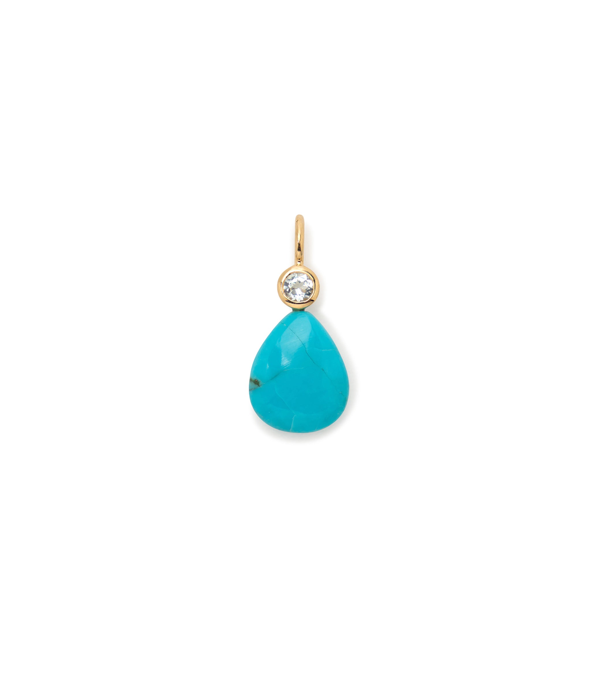 Turquoise Drop & Sky Blue Topaz 14K Gold Necklace Charm