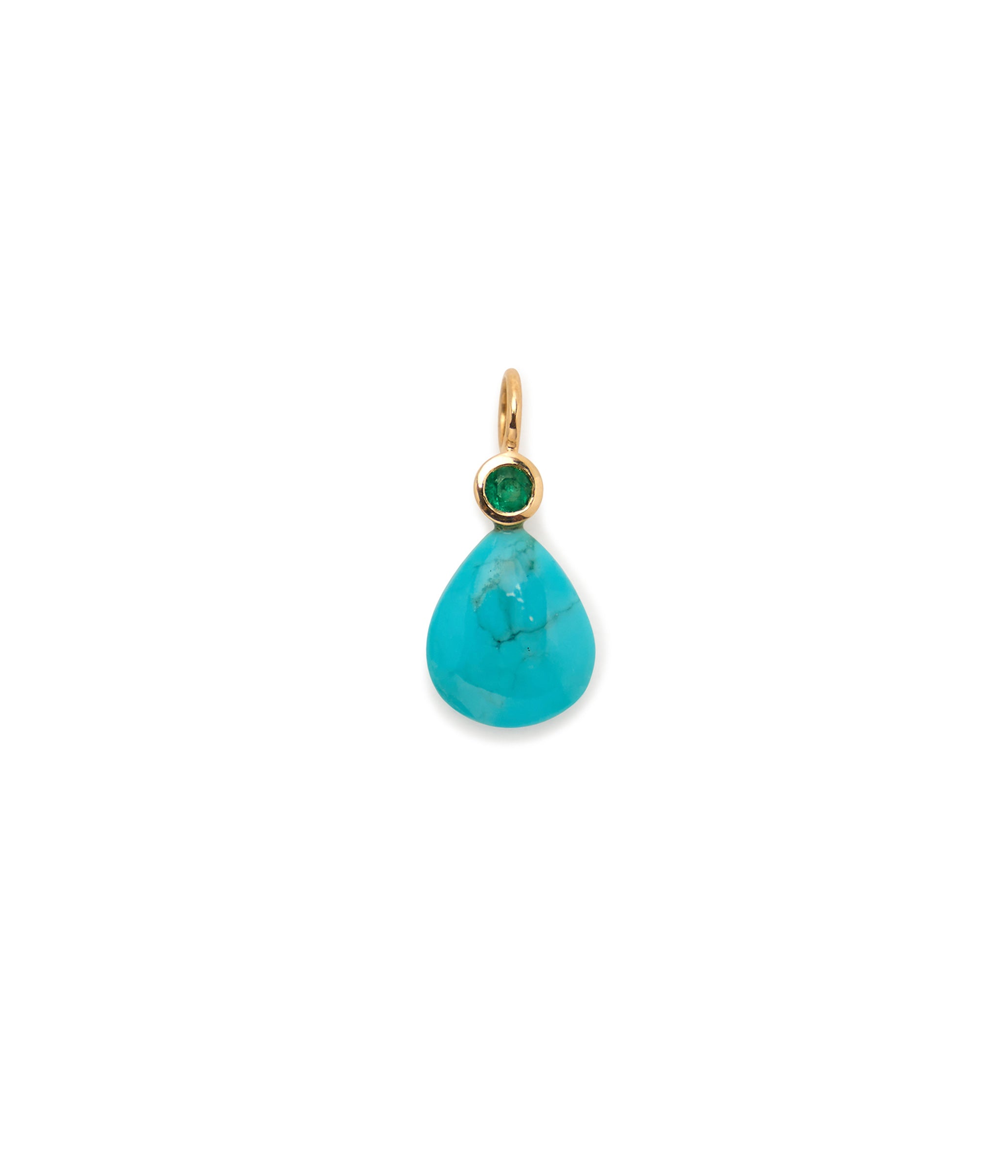 Turquoise Drop & Emerald 14K Gold Necklace Charm