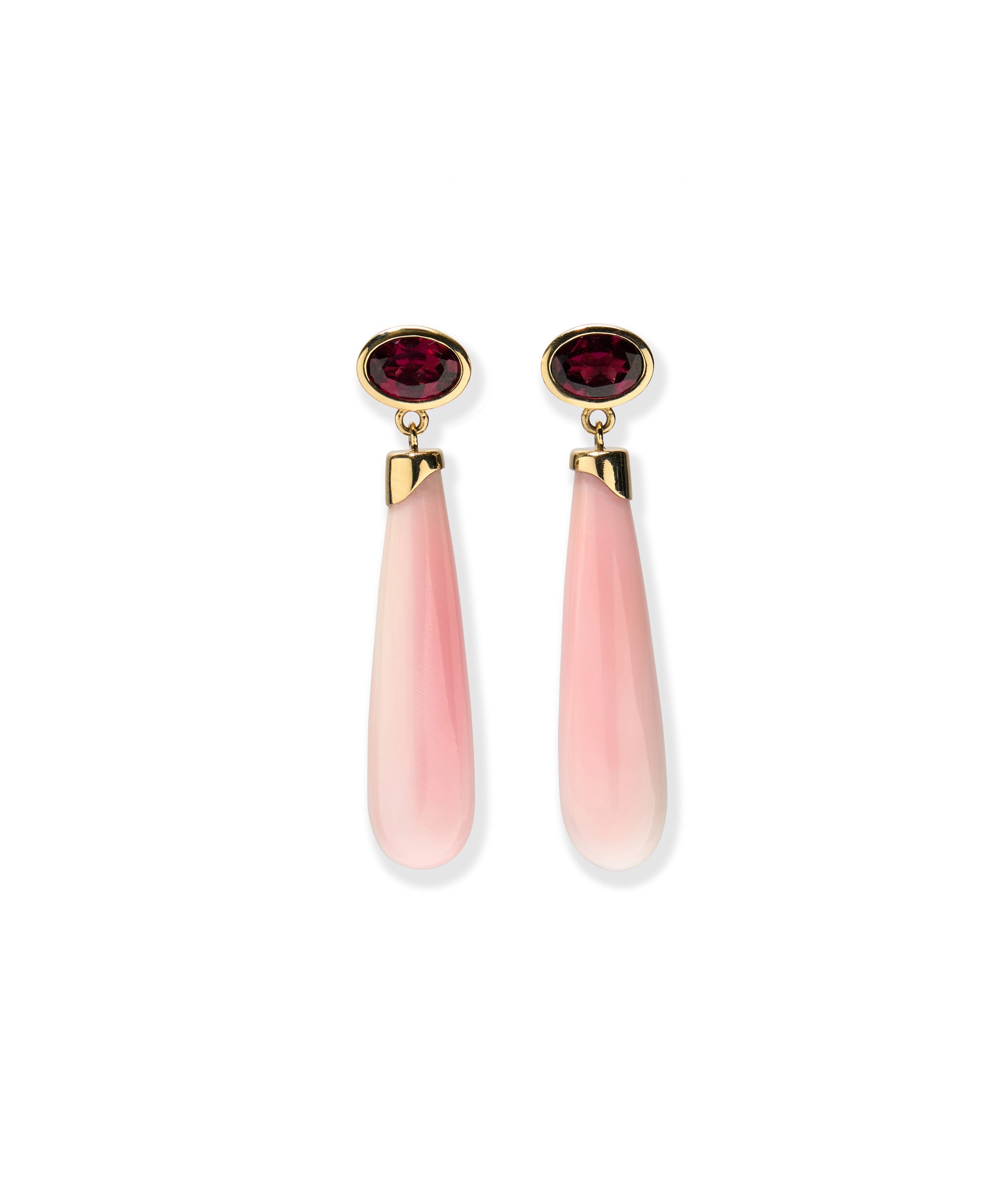 14k Gold Pomona Earrings in Pink Rhodolite & Pink Conch