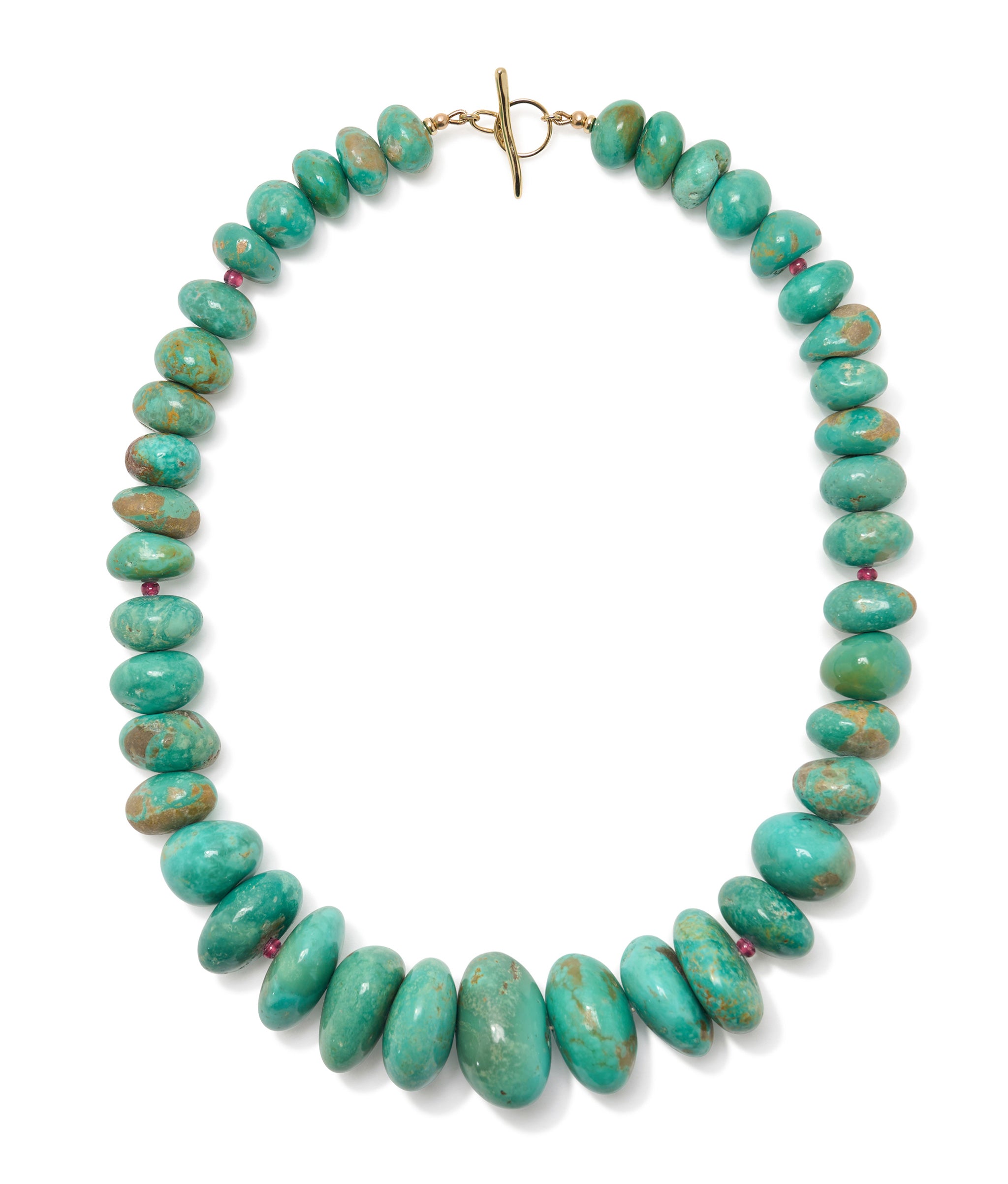 Large Graduated Turquoise & Ruby 14k Gold Necklace