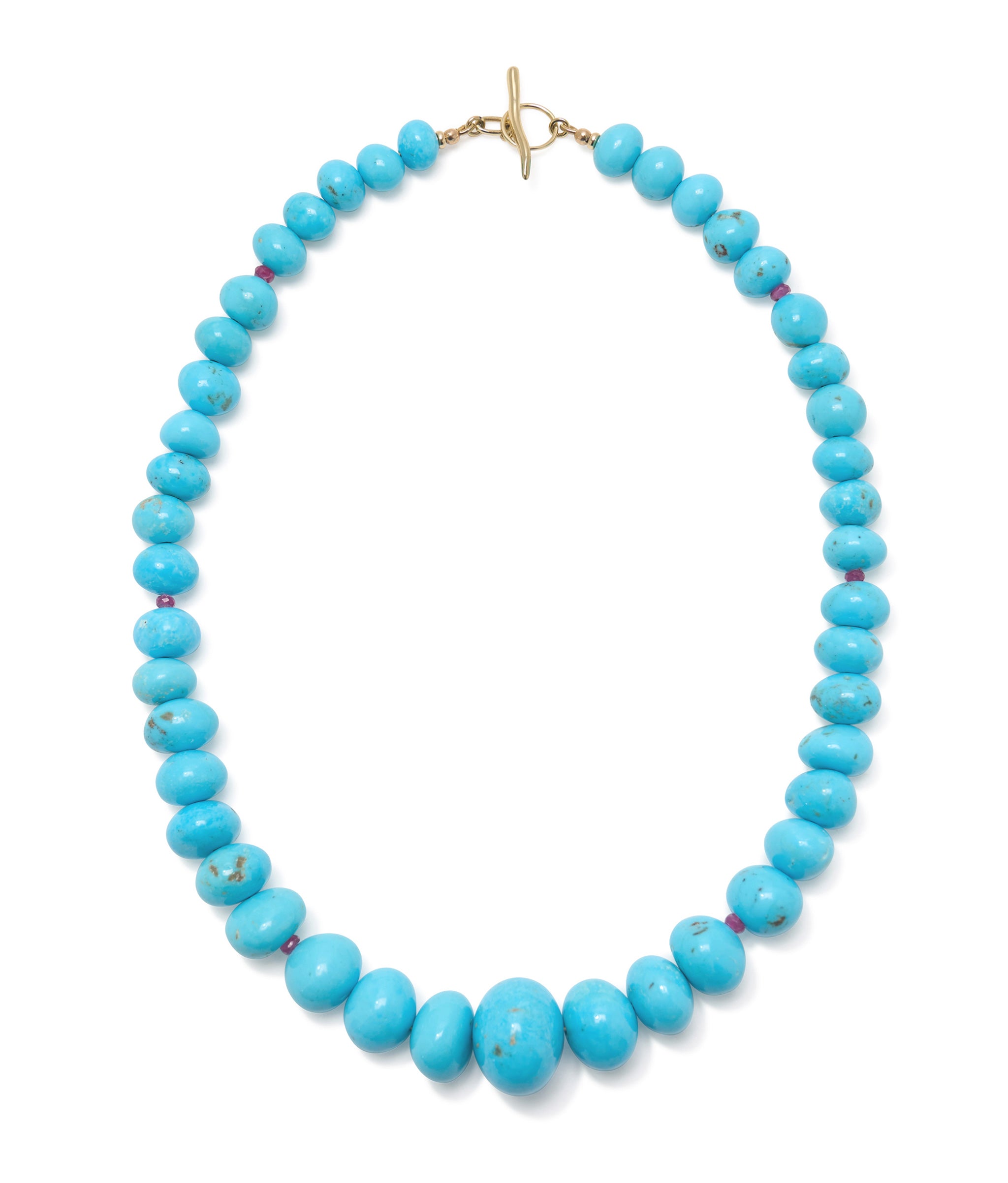 Sky Blue Turquoise & Ruby 14k Gold Necklace