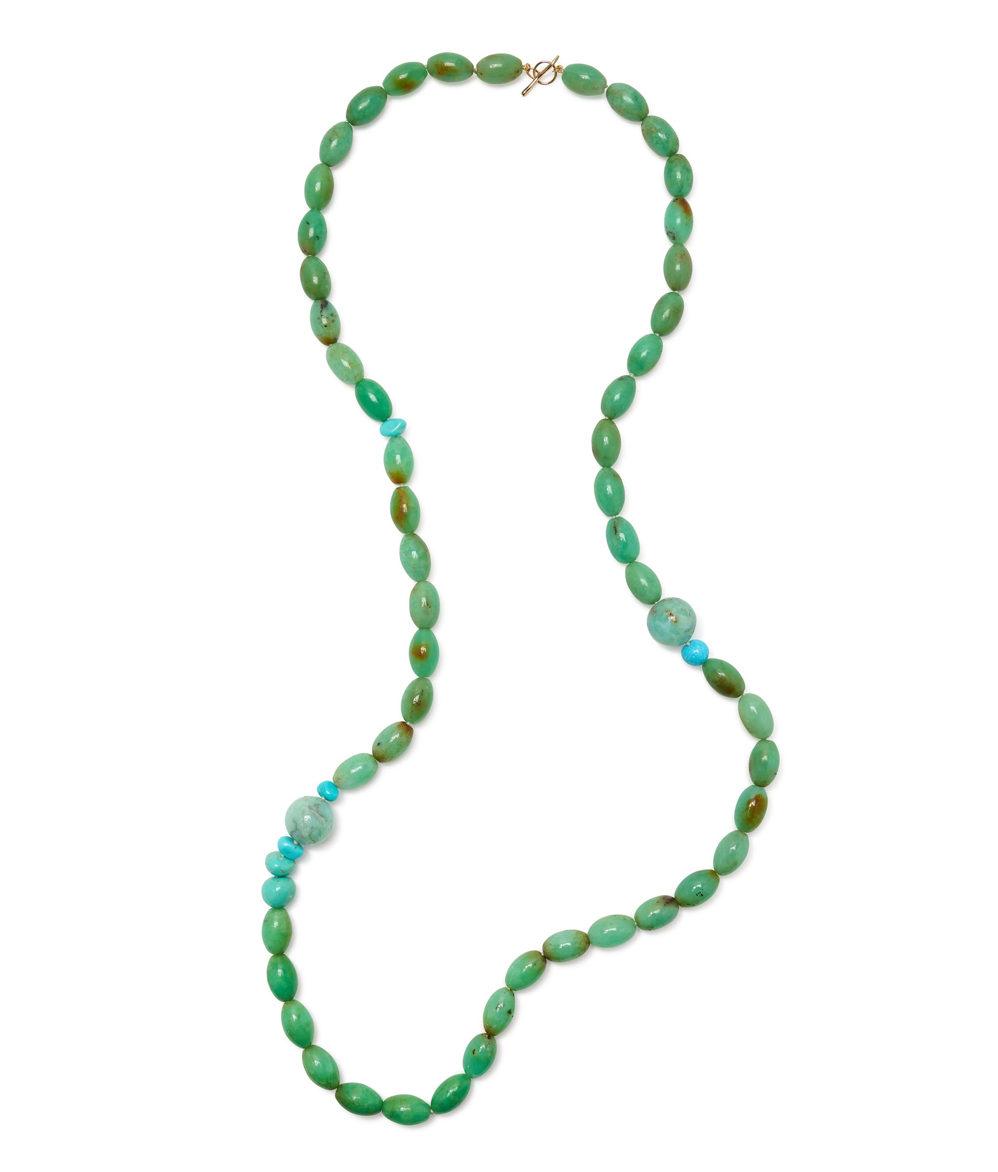 14k Gold Double-Wrap Necklace in Chrysoprase & Turquoise