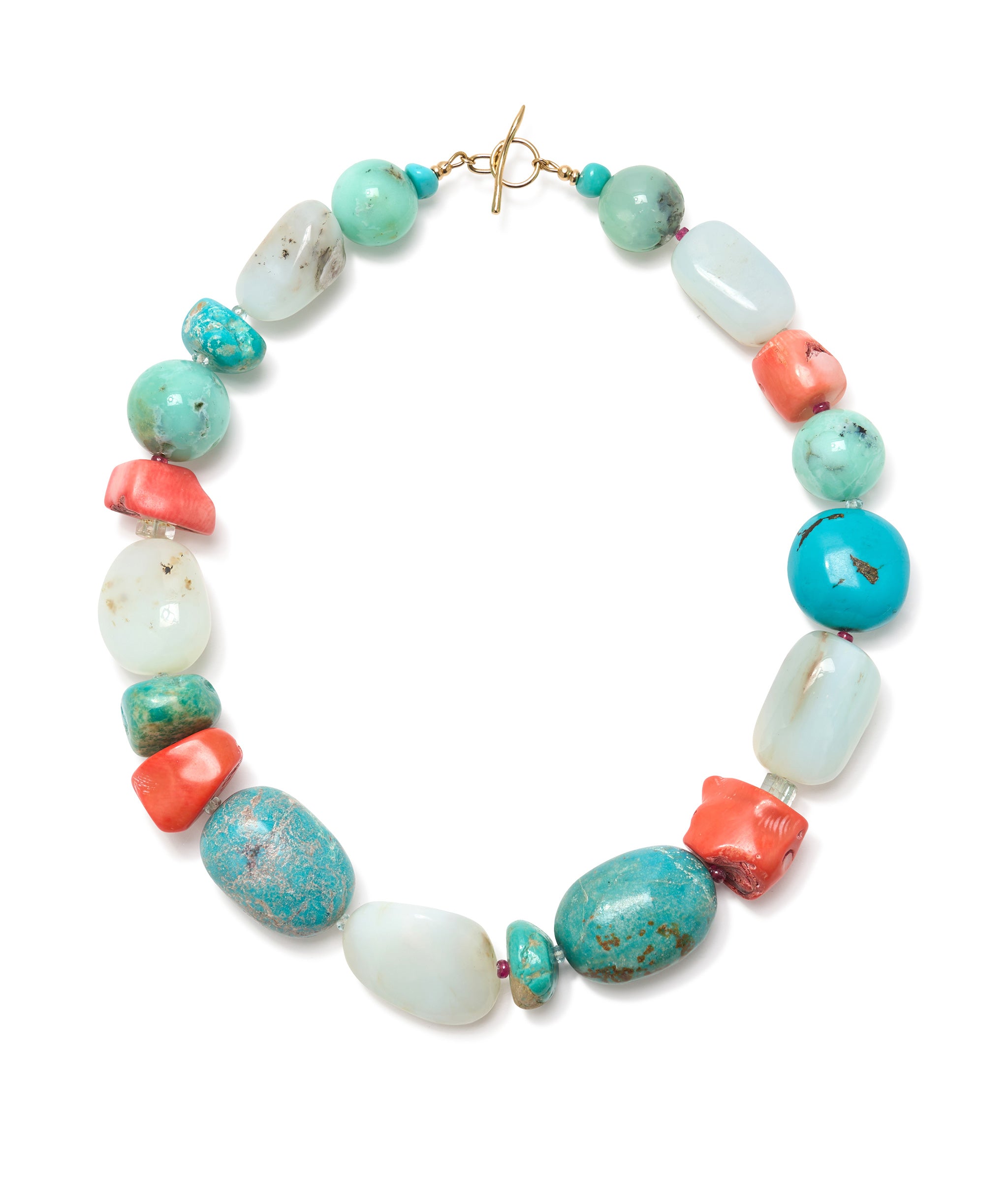 Mixed Turquoise & Opal 14k Gold Necklace