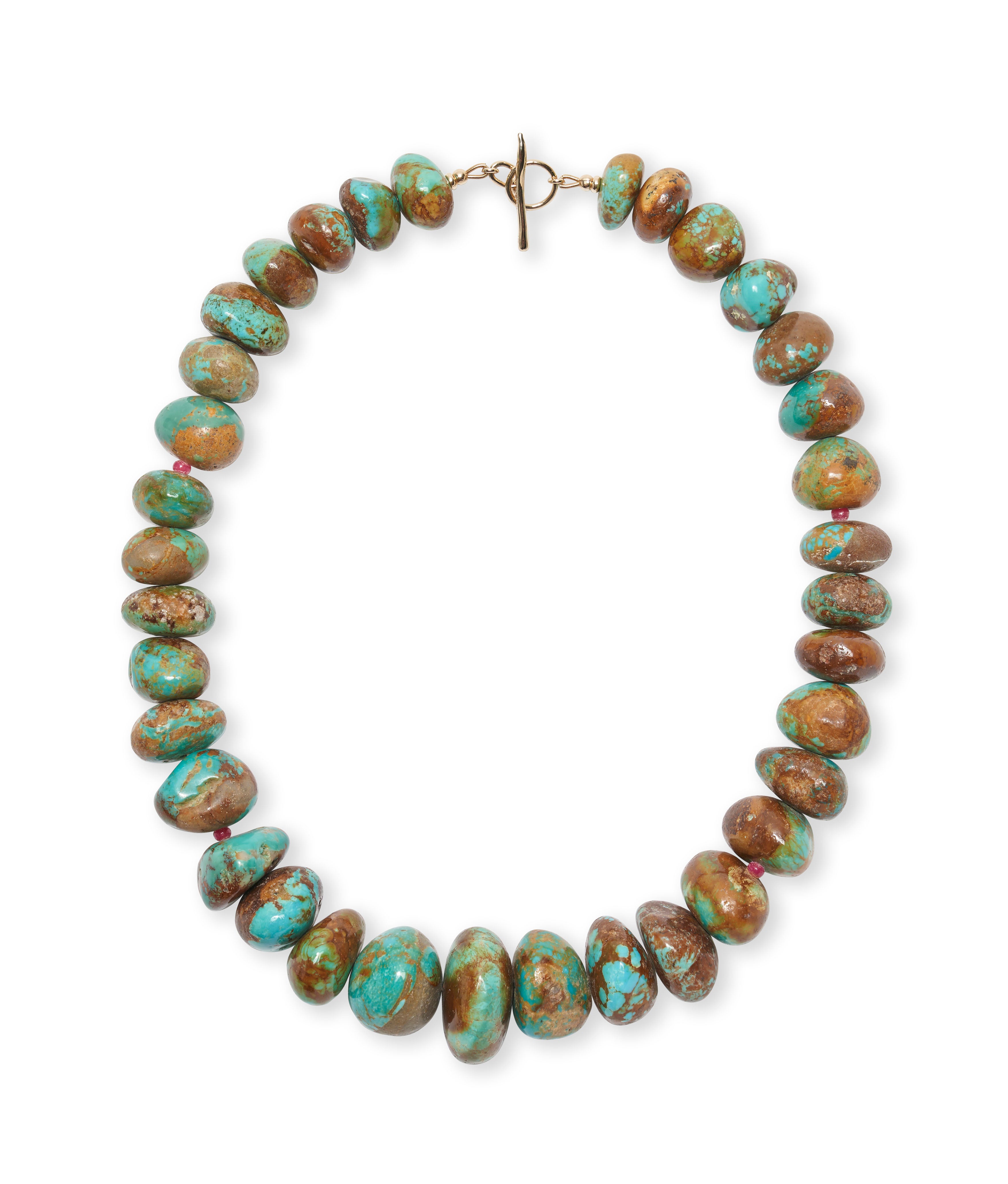 Green Brown Chunky Turquoise & 14k Gold Necklace