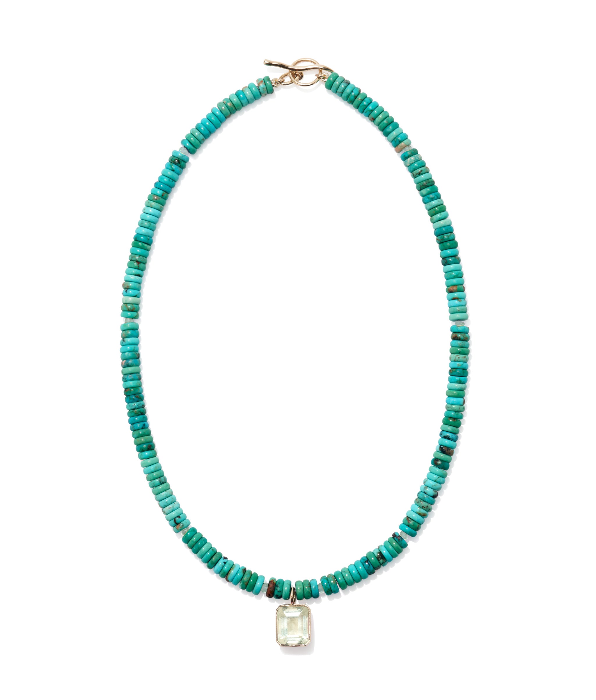 Turquoise & 14k Gold Charm Necklace in Green Amethyst