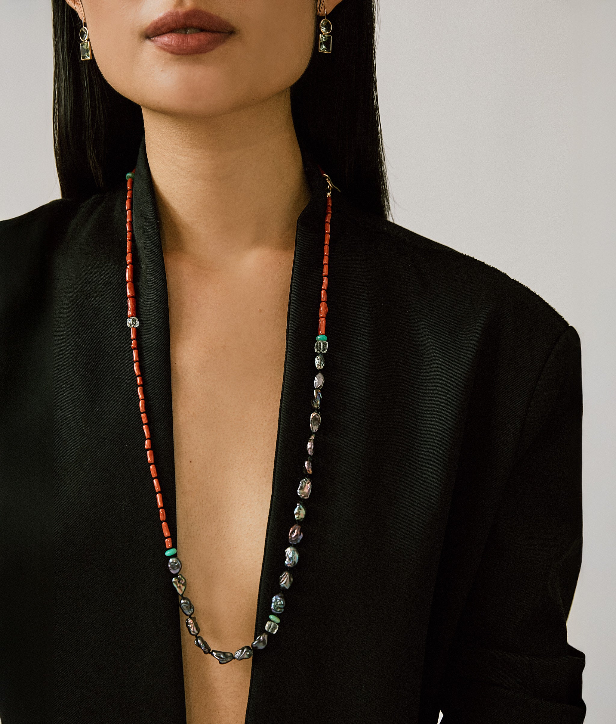 14k Gold Duo Earrings in Green Amethyst