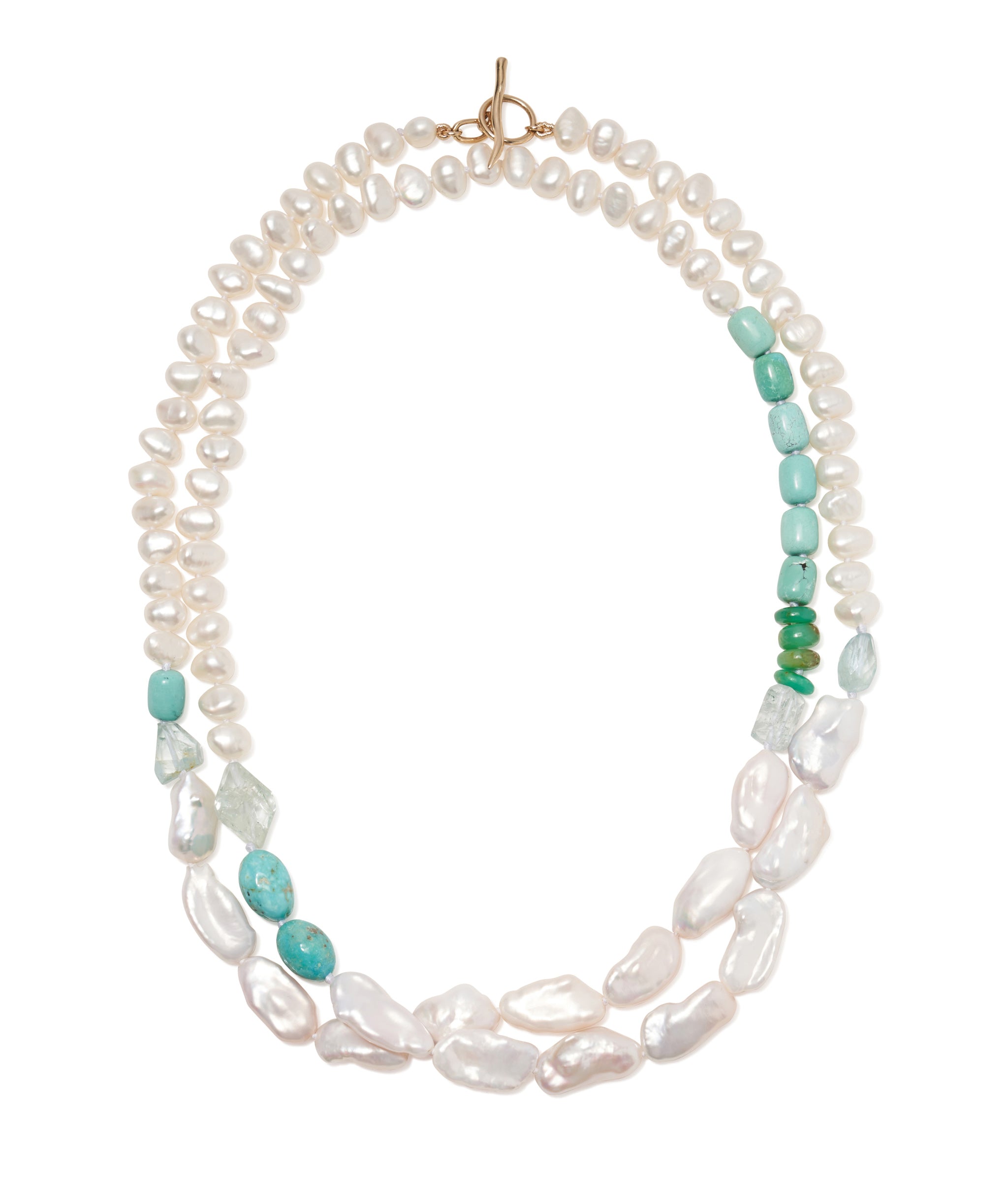 14k Gold Cabana Necklace in Turquoise & Pearl