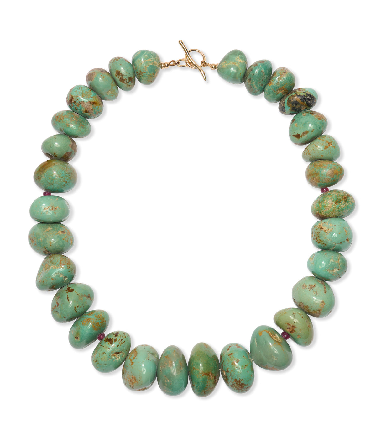 Extra Large Green Turquoise Nugget & 14k Gold Necklace