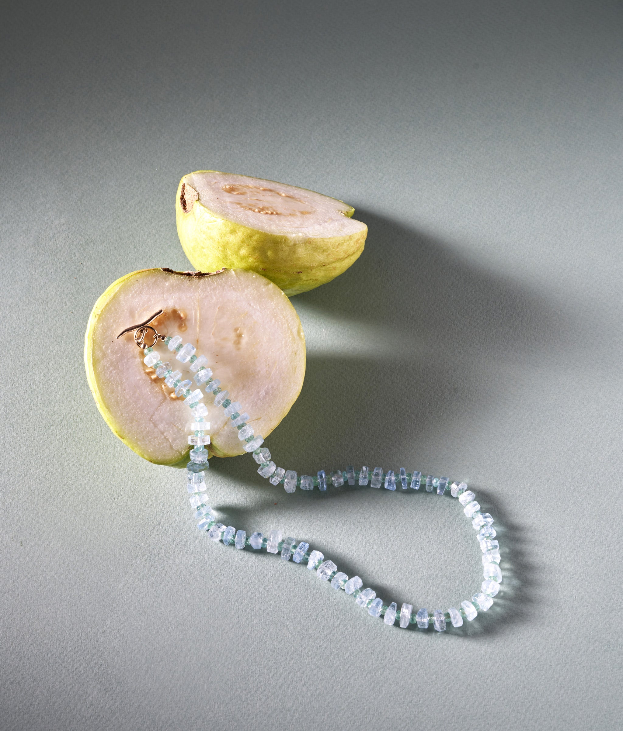 Long Aquamarine & Emerald 14k Gold Necklace