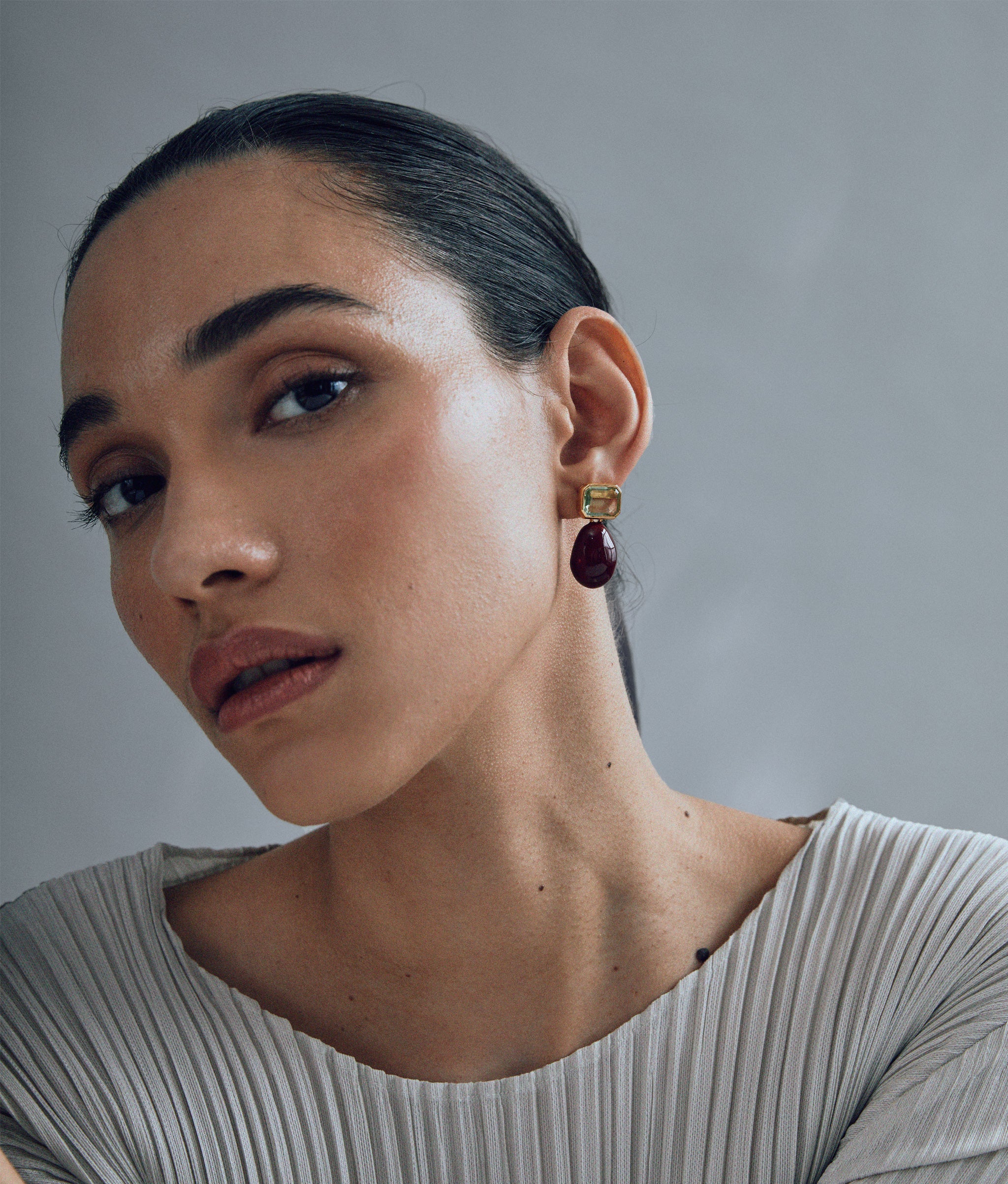 Bean Earrings in Burgundy Enamel