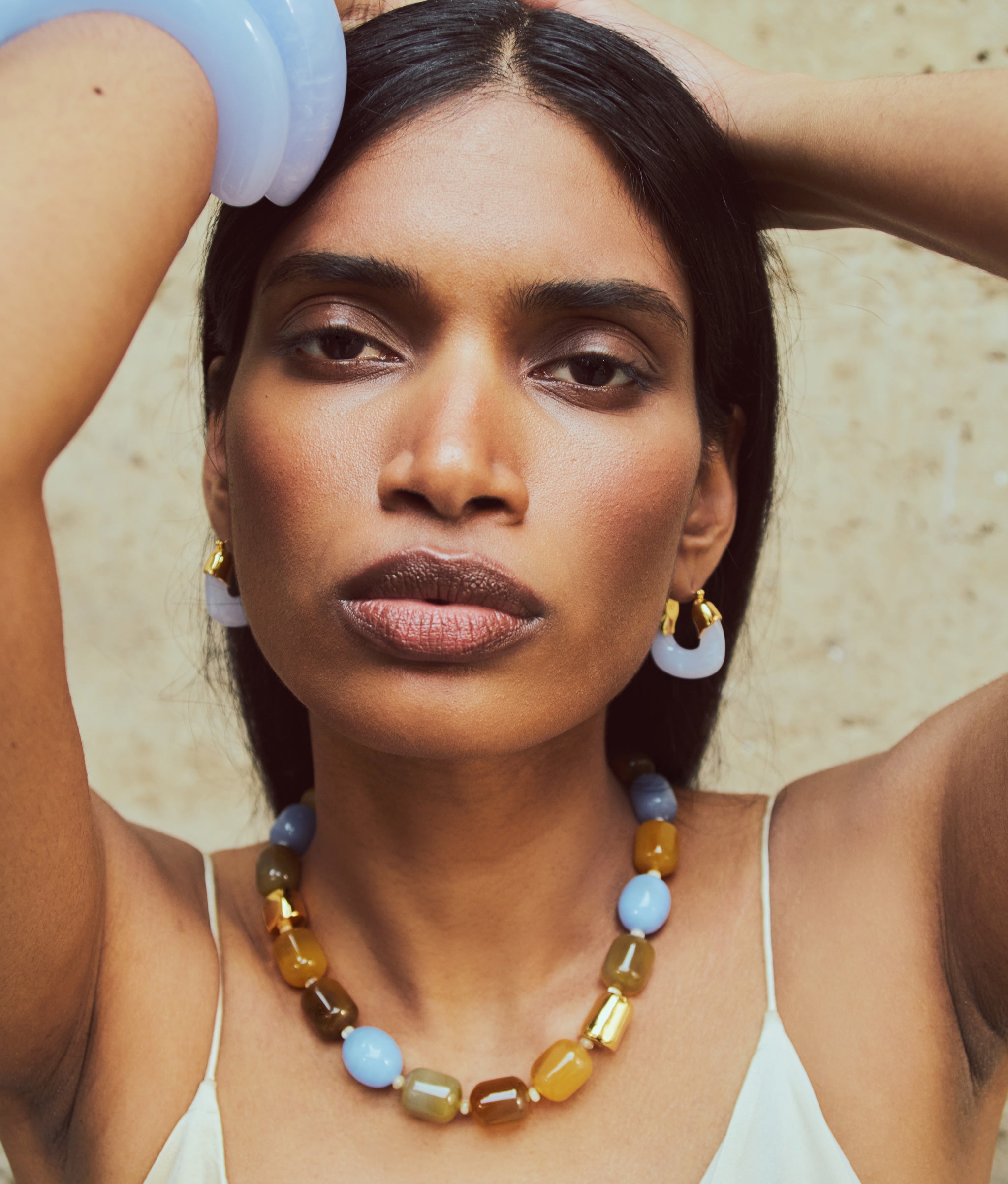 Mini Organic Hoops in Marbled Blue Lace