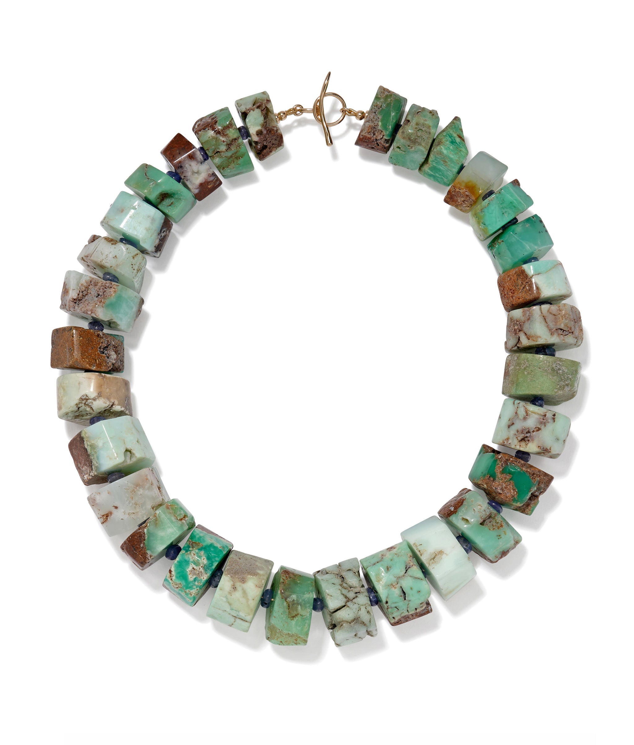 Large Australian Chrysoprase, Tanzanite & 14k Gold Necklace