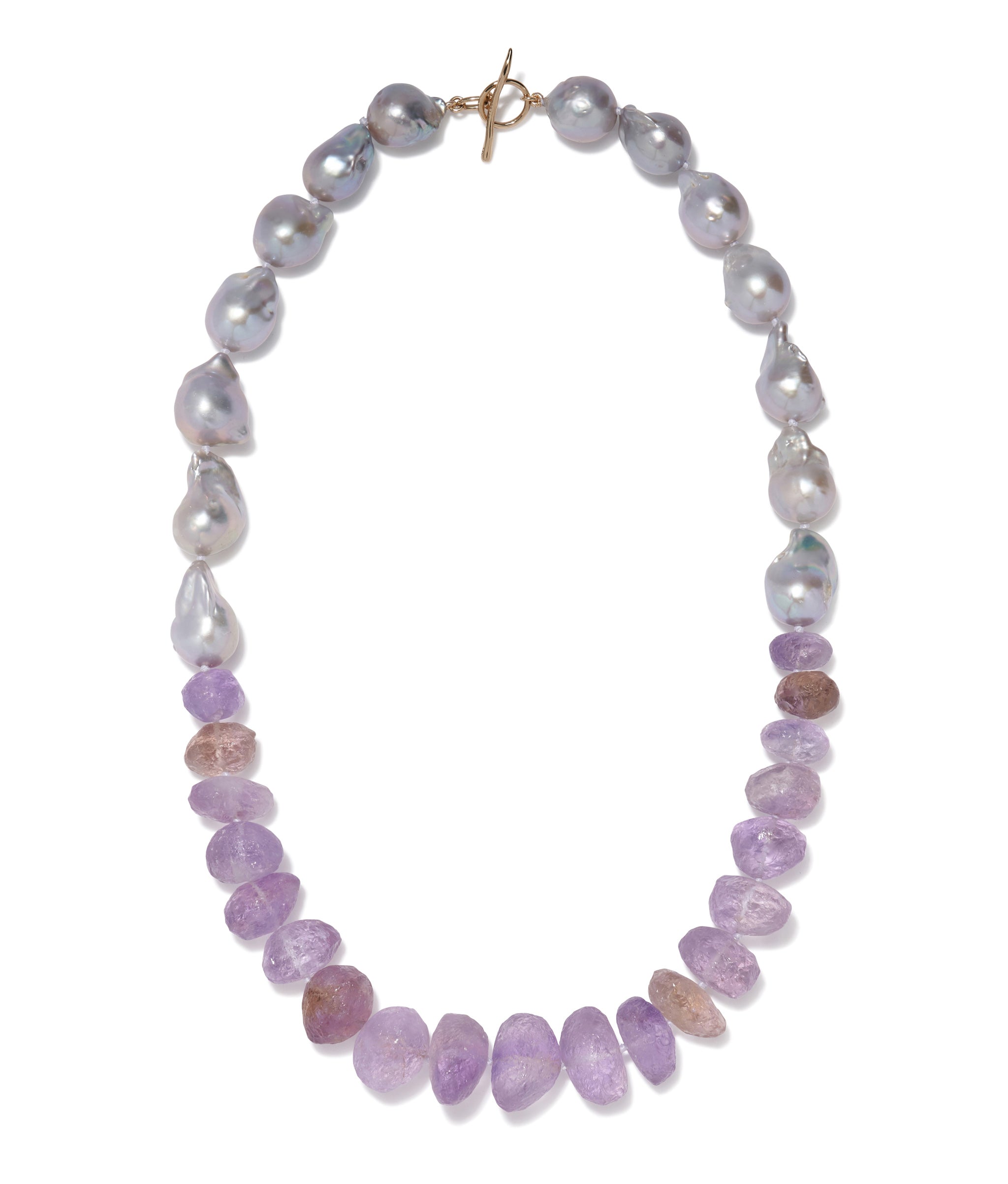 Silver Baroque Pearl, Amethyst & 14k Gold Necklace