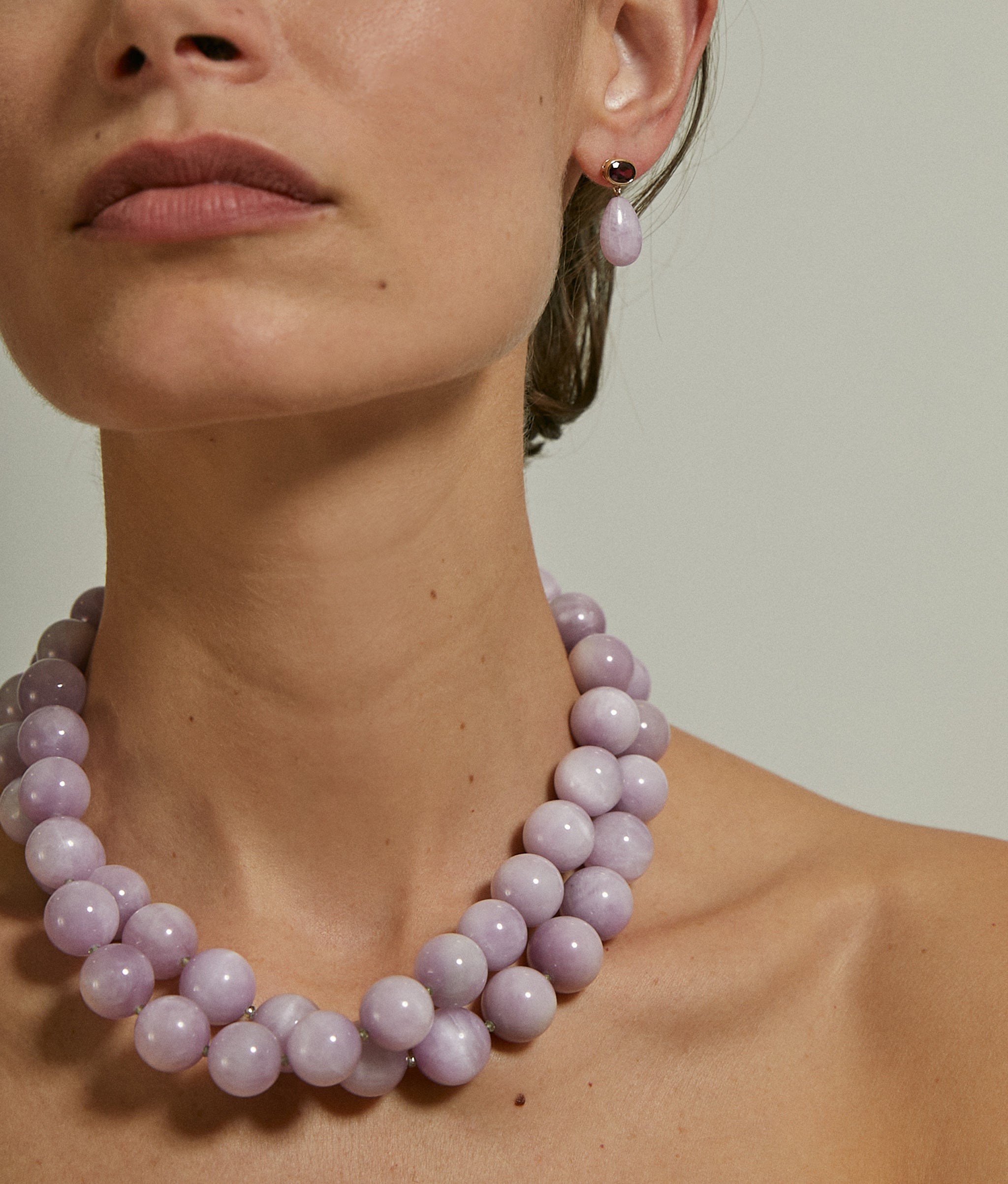 14k Gold Drop Earrings in Pink Rhodolite & Kunzite