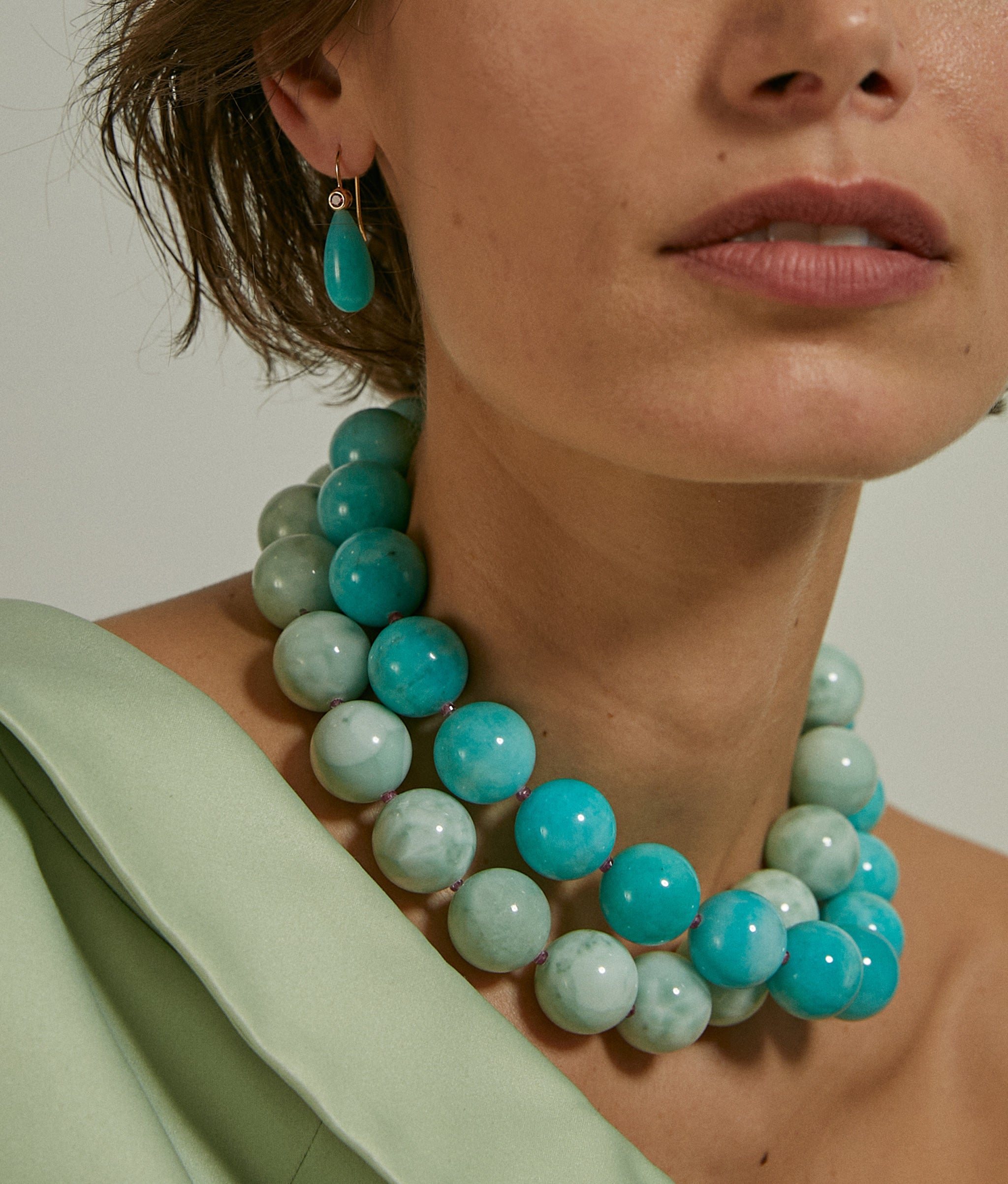 Green Angelite, Ruby & 14k Gold Necklace