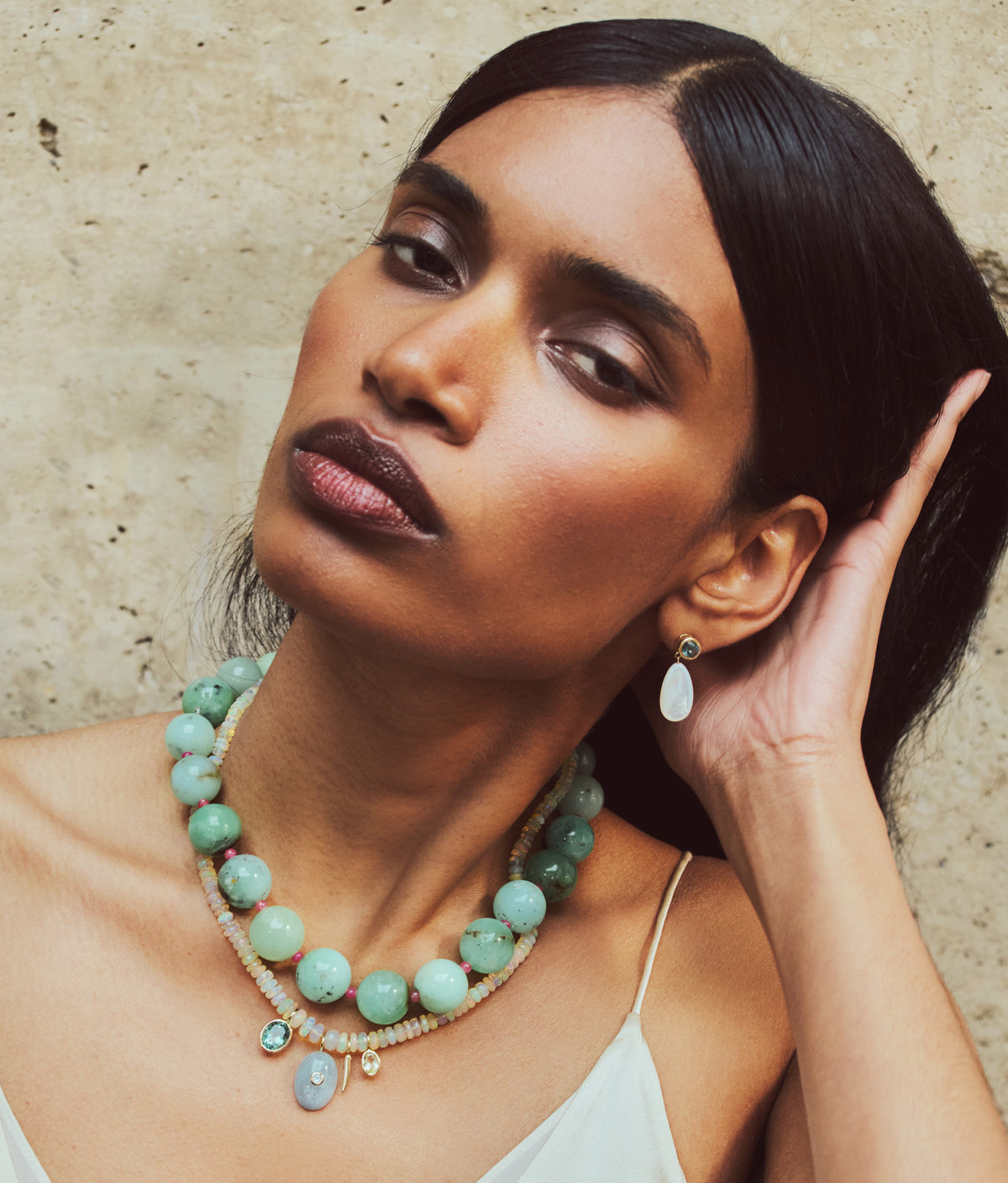 Opal & Green Topaz, Aquamarine, Lemon Quartz & 14k Gold Charm Necklace