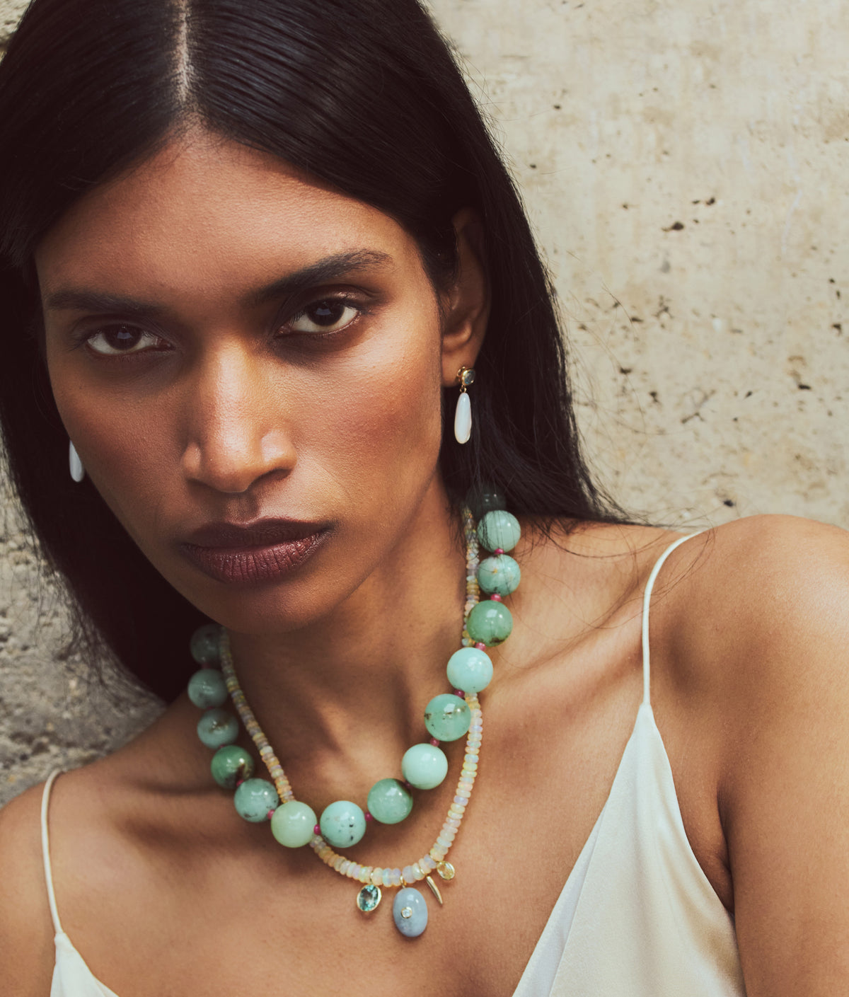 Opal & Green Topaz, Aquamarine, Lemon Quartz & 14k Gold Charm Necklace