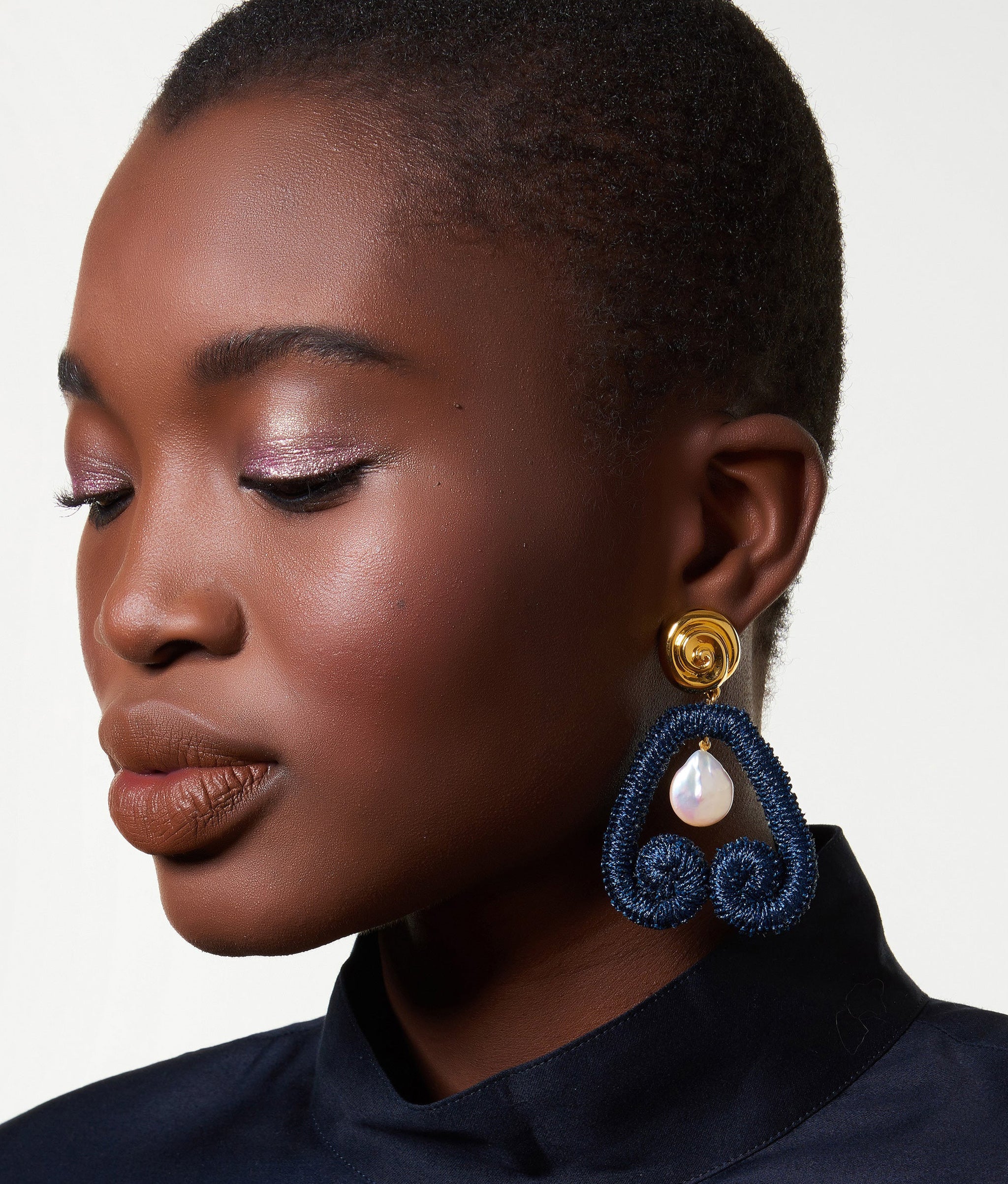 Scroll Earrings In Navy