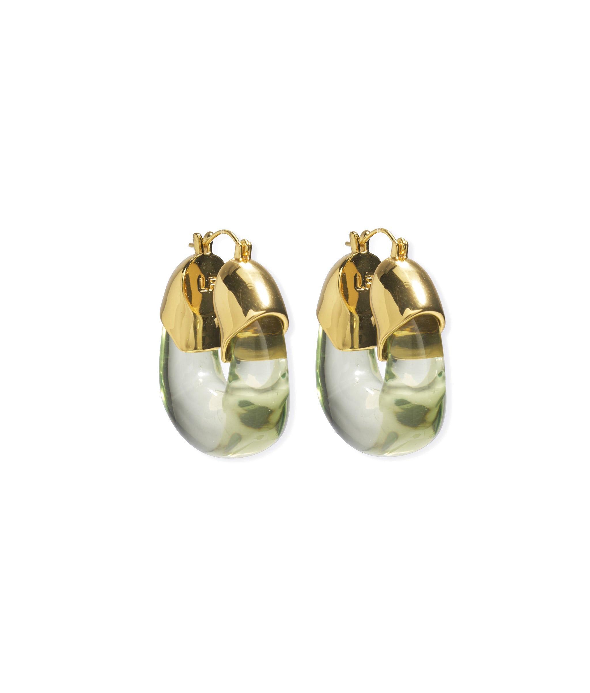 Organic Hoops in Lime. Gold-plated hoop earrings with transparent lime-colored resin.