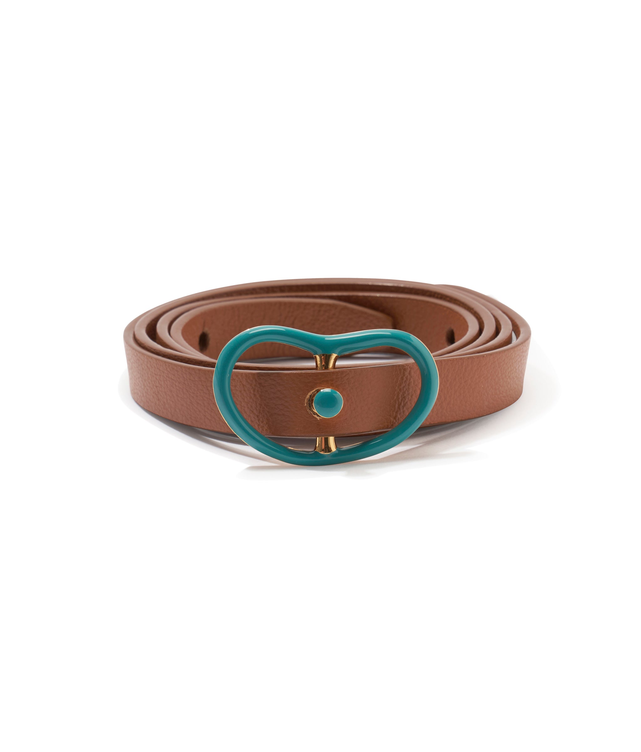 Skinny Georgia Belt in Tan & Enameled Teal