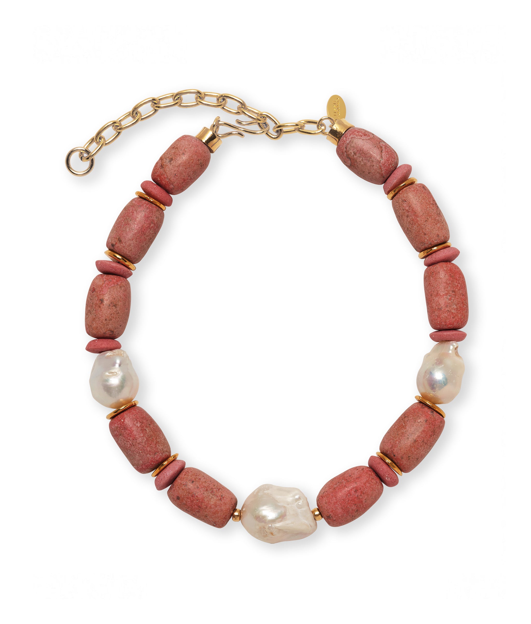 Julio Necklace. Necklace of chunky clay, recycled glass, and freshwater pearl beads.