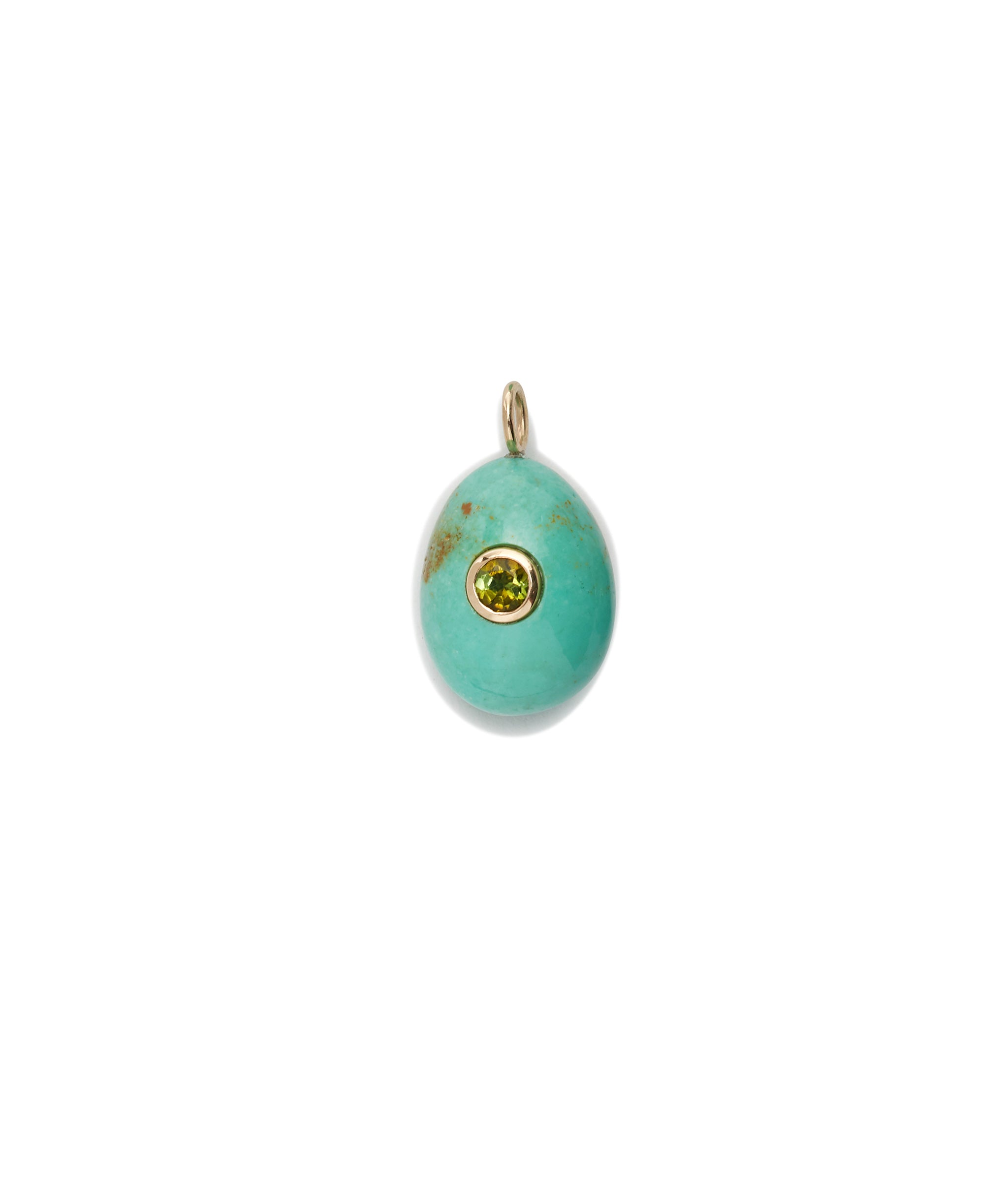 Turquoise & Olive Tourmaline 14k Gold Necklace Charm