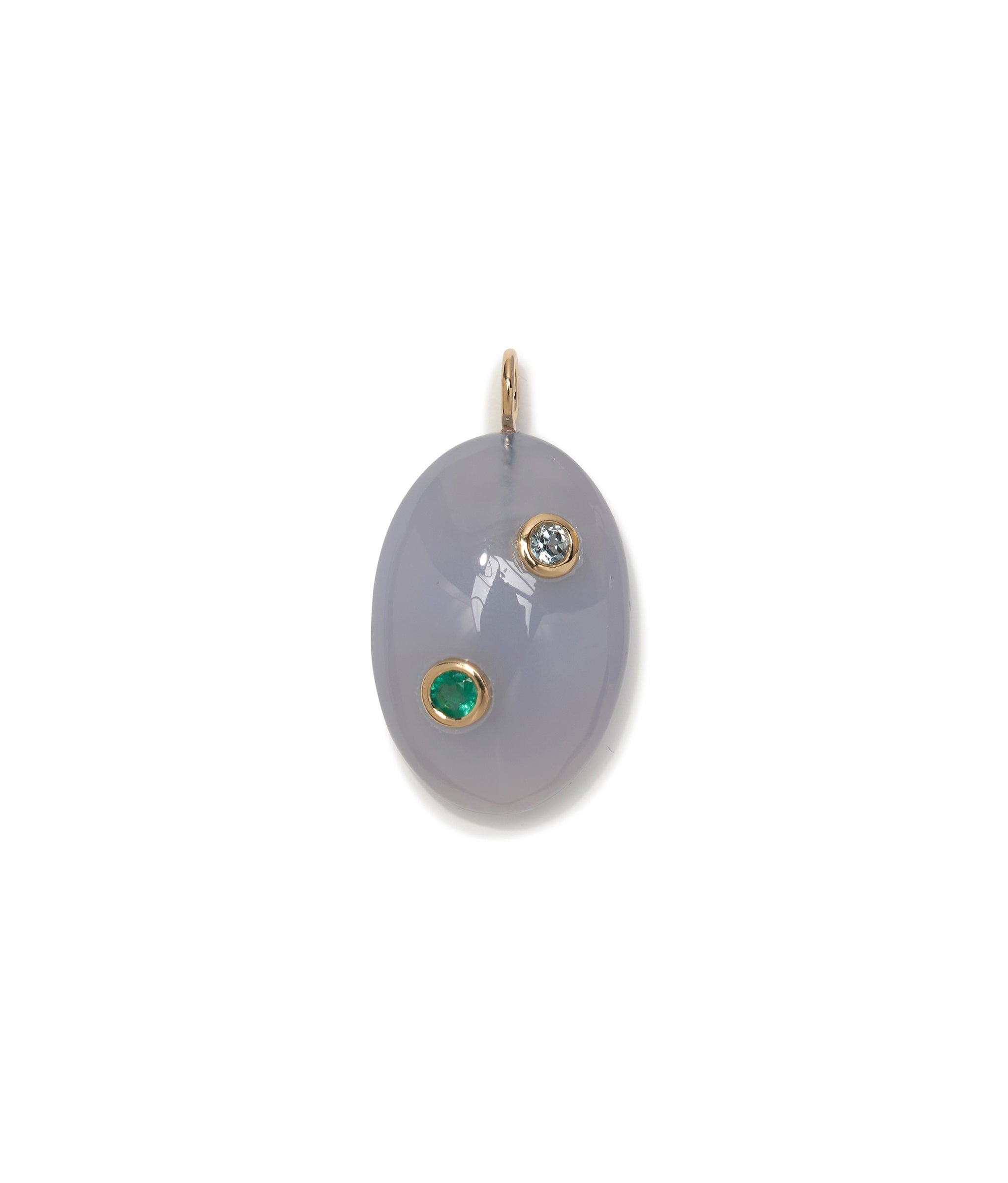 Dotted Blue Chalcedony 14k Gold Necklace Charm