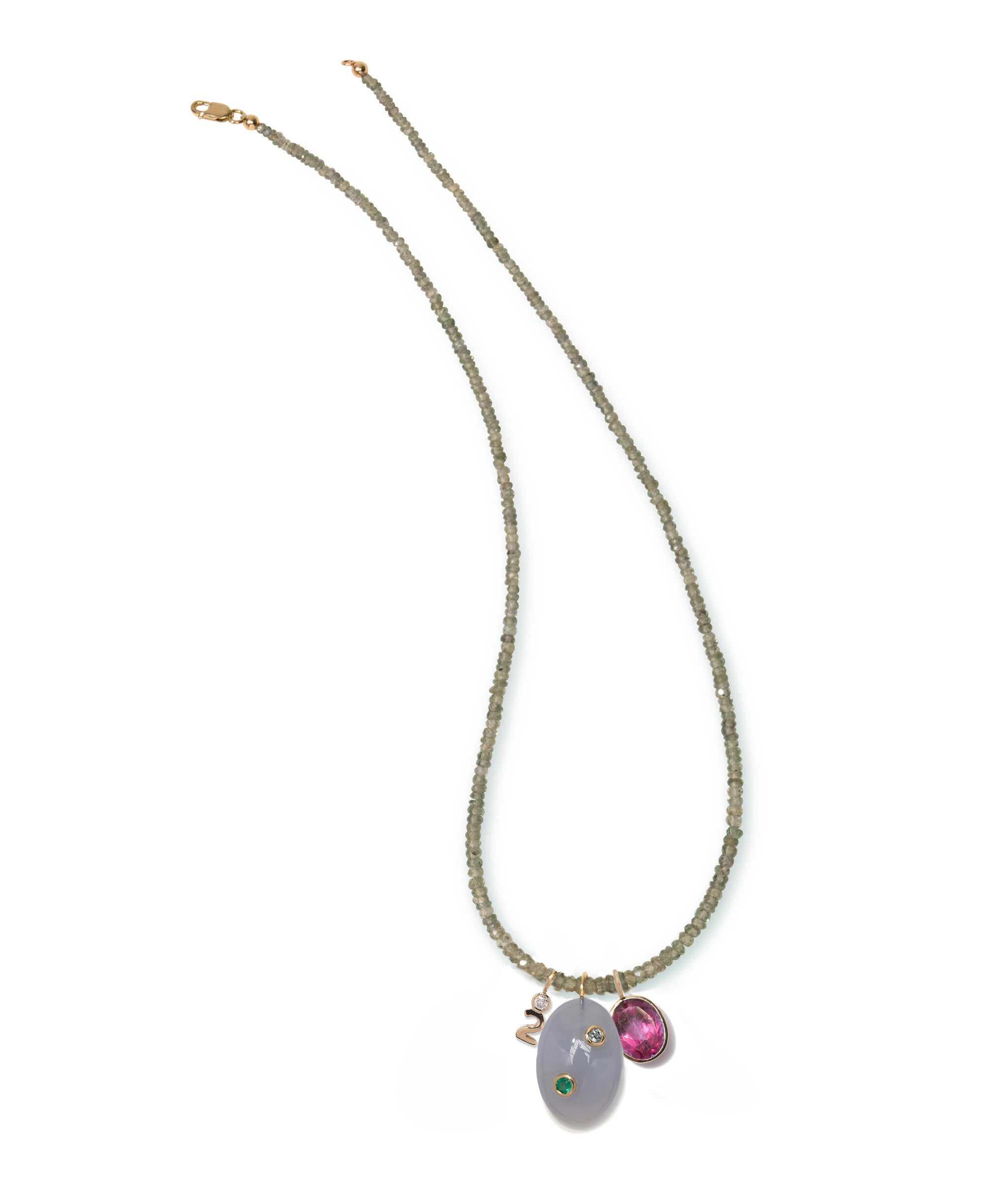 Dotted Blue Chalcedony 14k Gold Necklace Charm