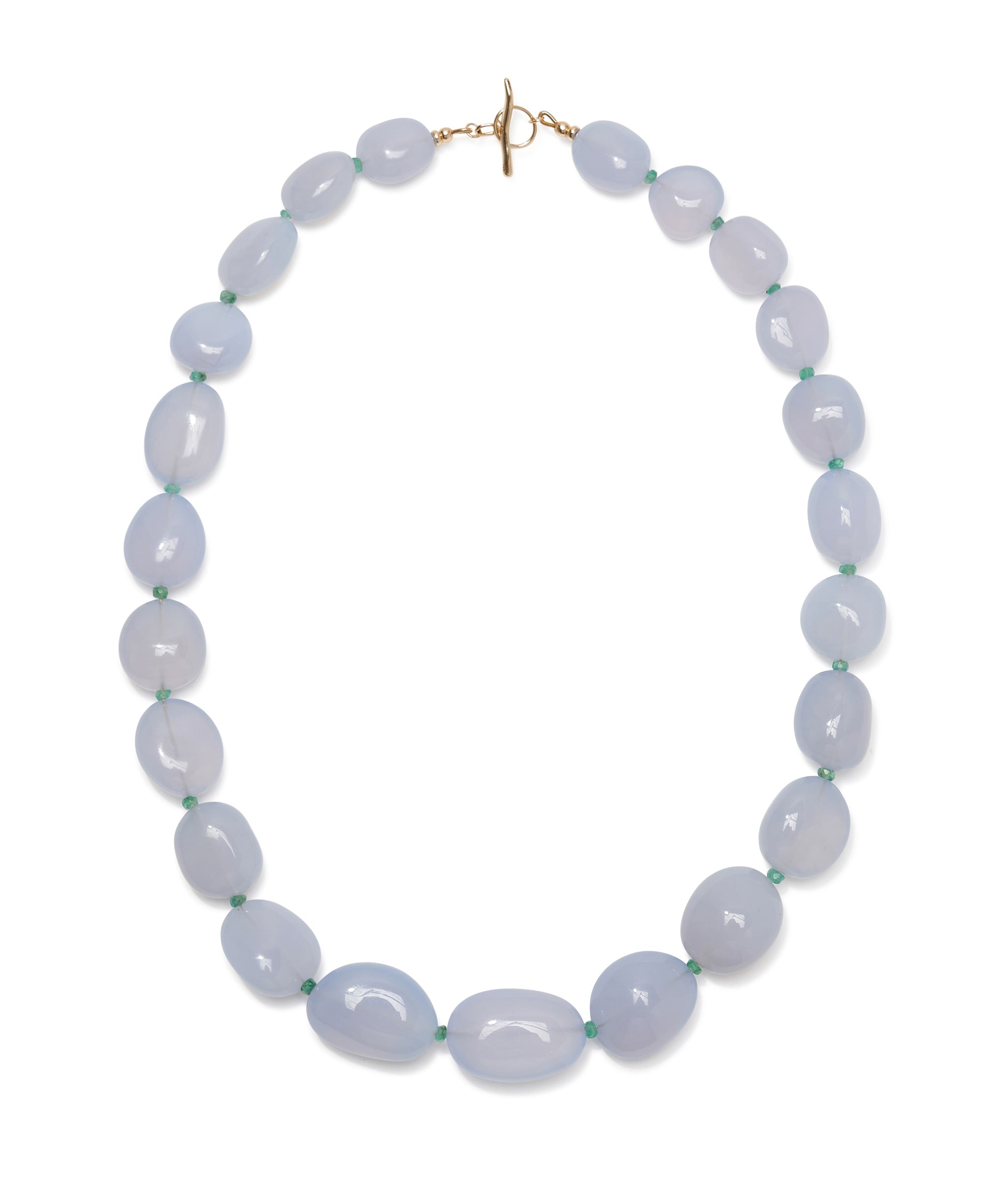 Blue Chalcedony, Emerald & 14k Gold Necklace