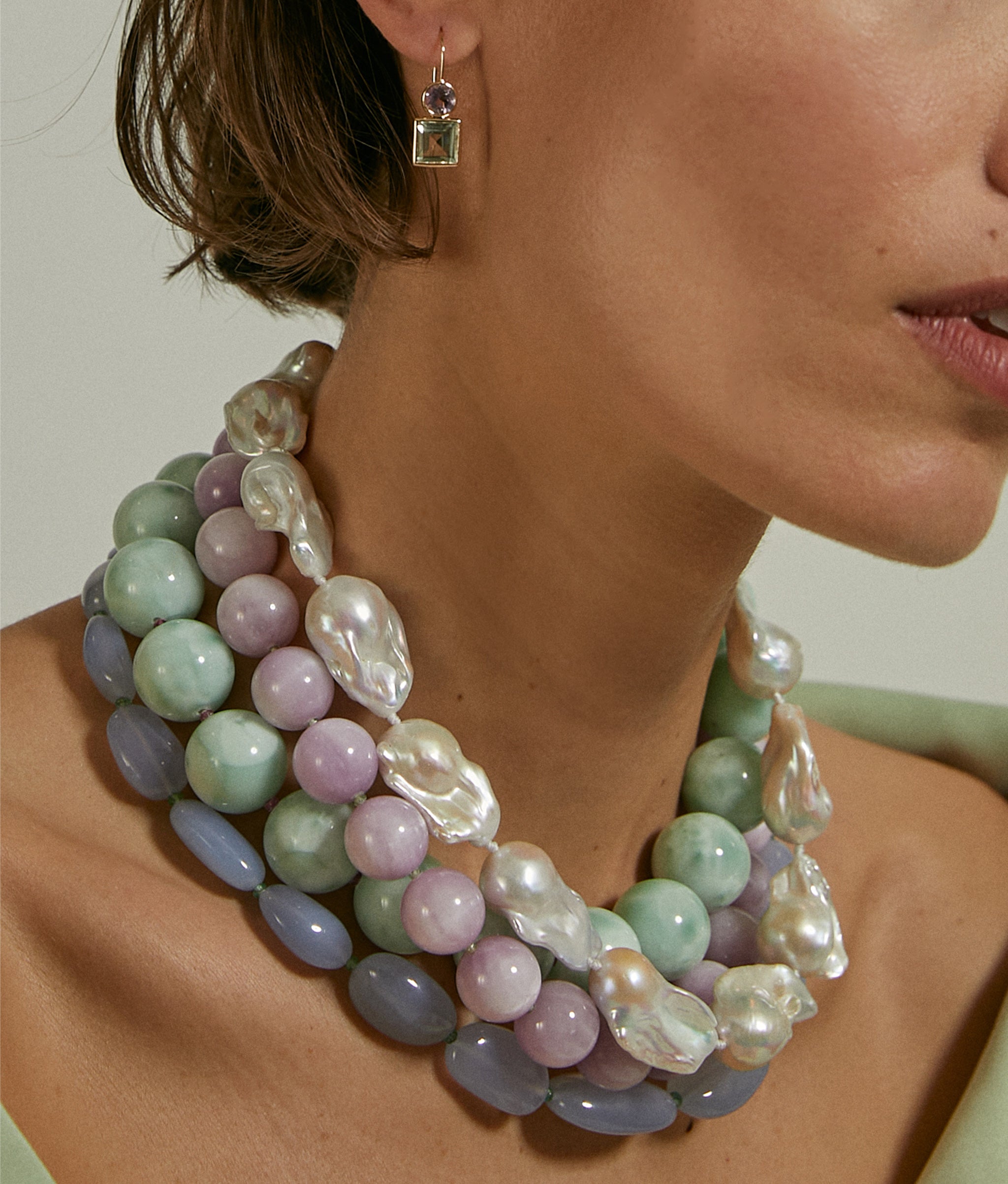 Blue Chalcedony, Emerald & 14k Gold Necklace