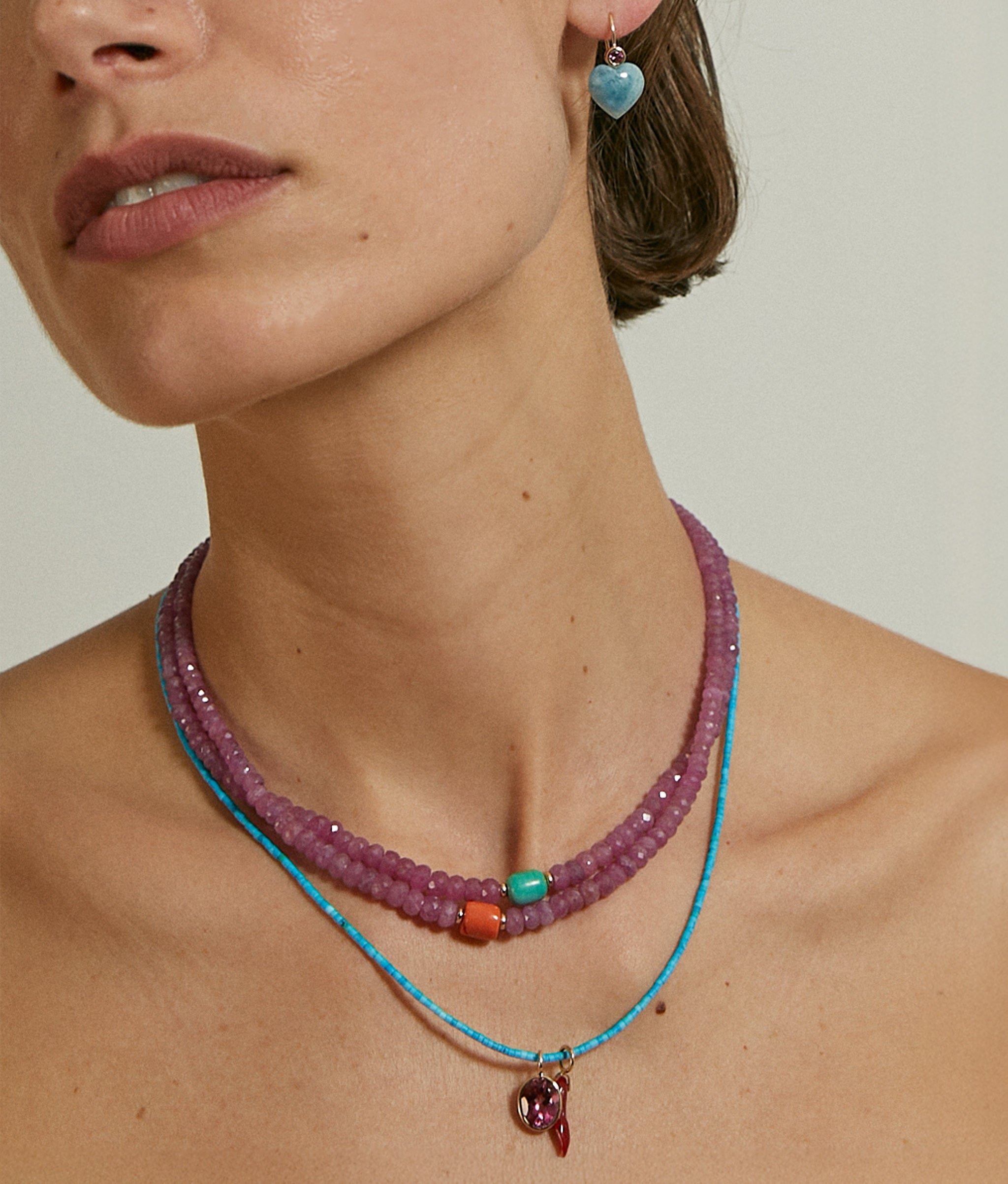 Pink Sapphire, Turquoise & 14k Gold Necklace