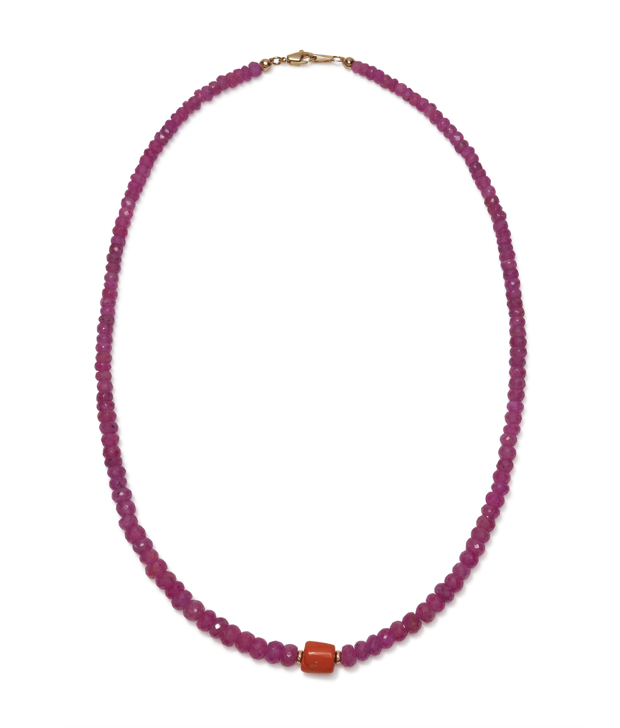 Pink Sapphire, Antique Coral & 14k Gold Necklace