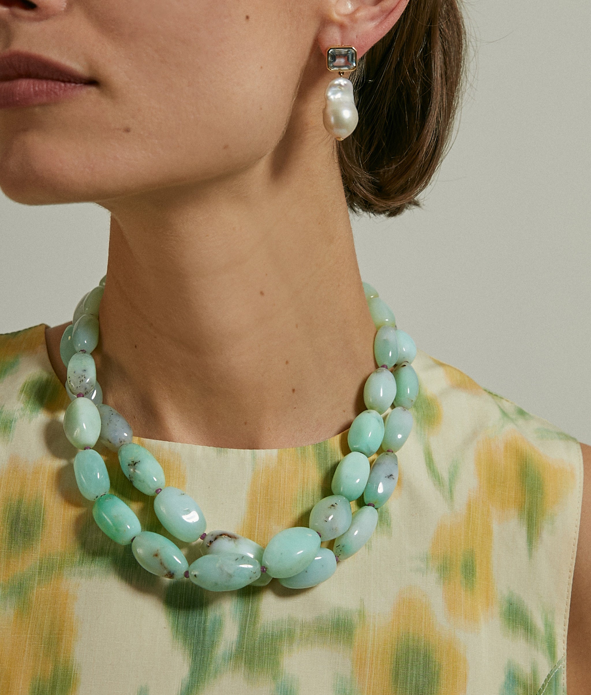 Chrysoprase, Pink Sapphire & 14k Gold Necklace