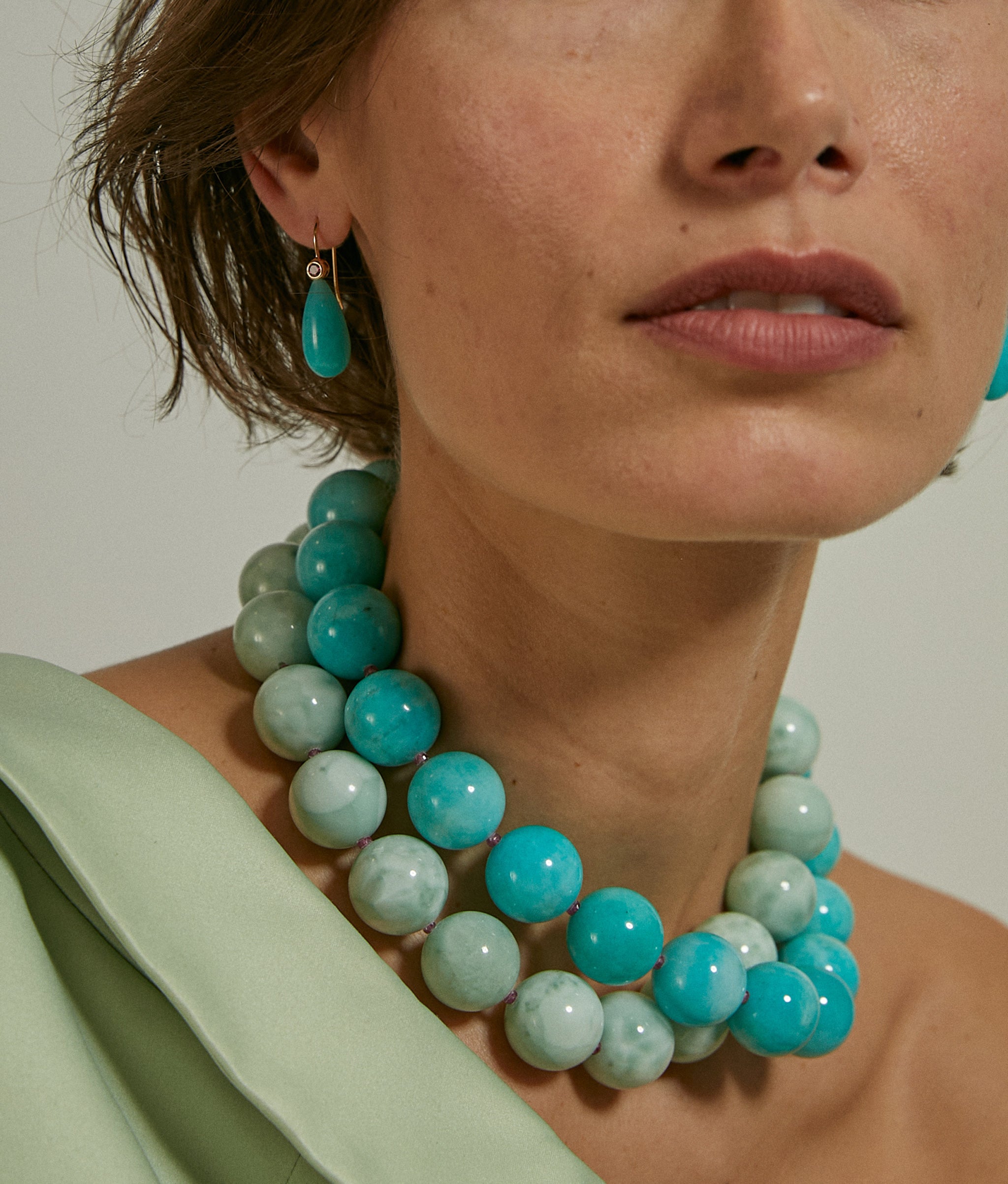 Amazonite, Ruby & 14k Gold Necklace