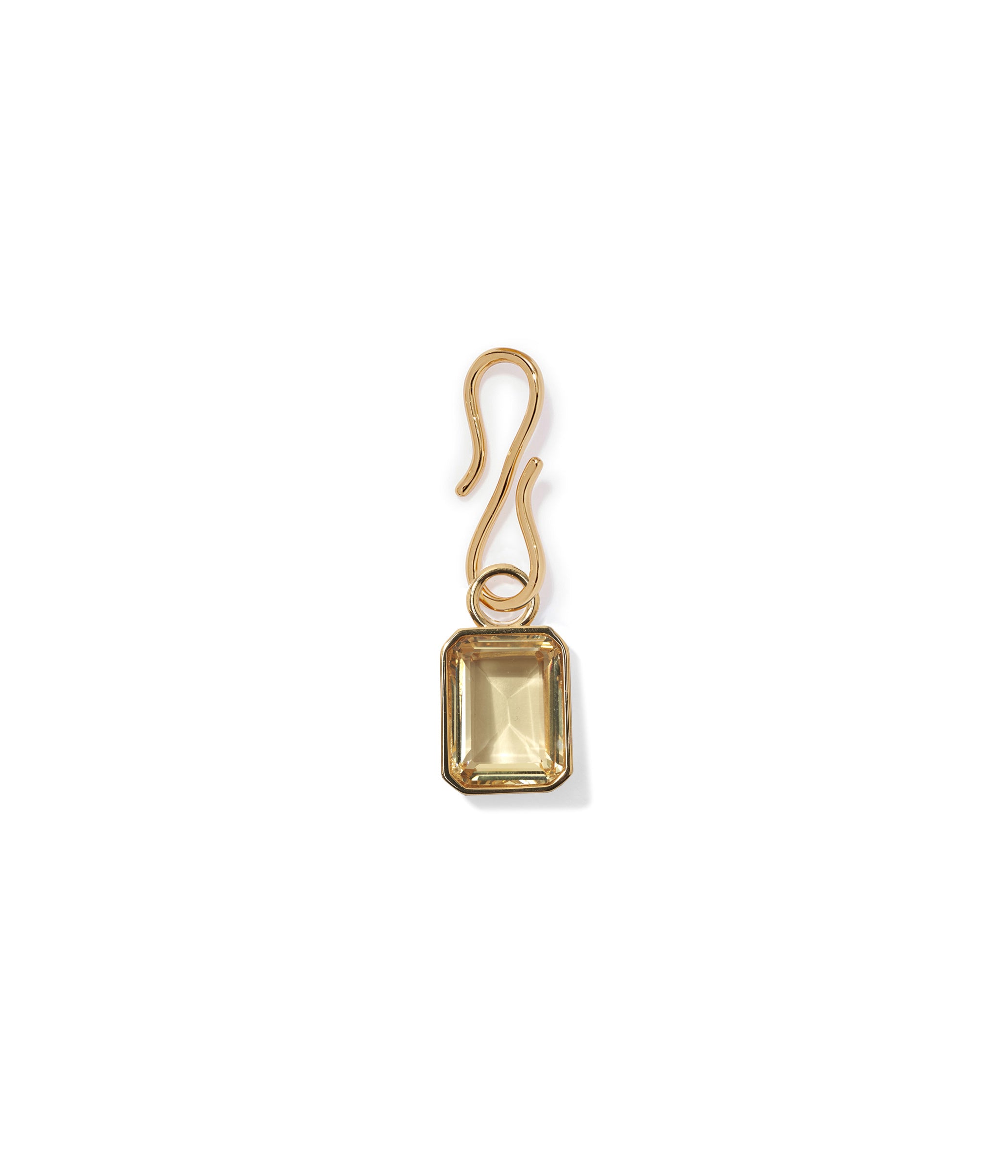 Candyland Charm in Lemon. Citrine quartz baguette charm with gold plated brass on S-hook.