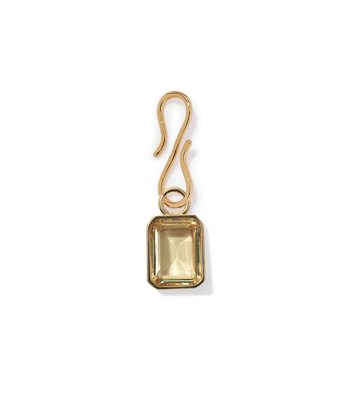 Candyland Charm in Lemon. Citrine quartz baguette charm with gold plated brass on S-hook.