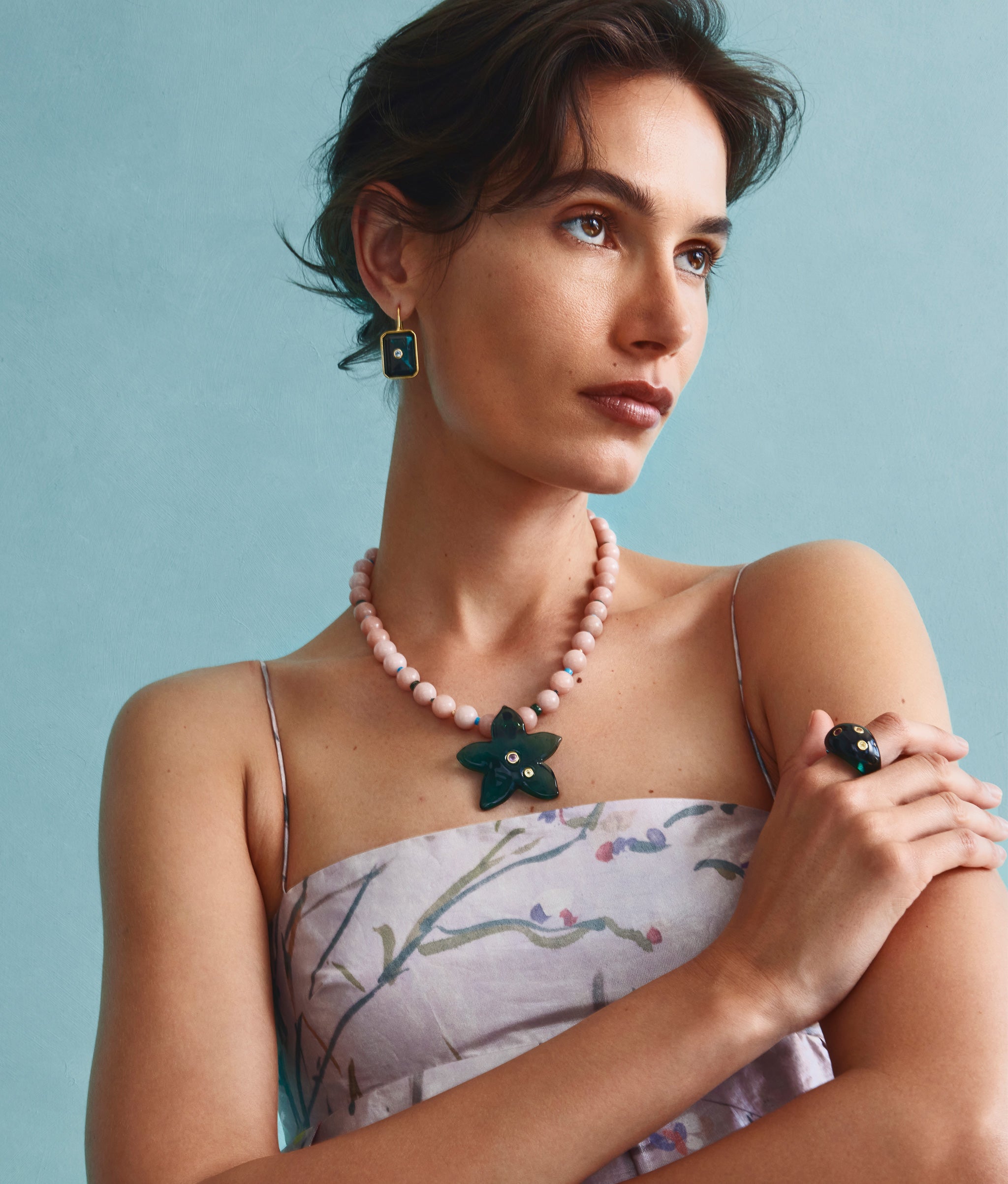 Tile Earrings in Denim