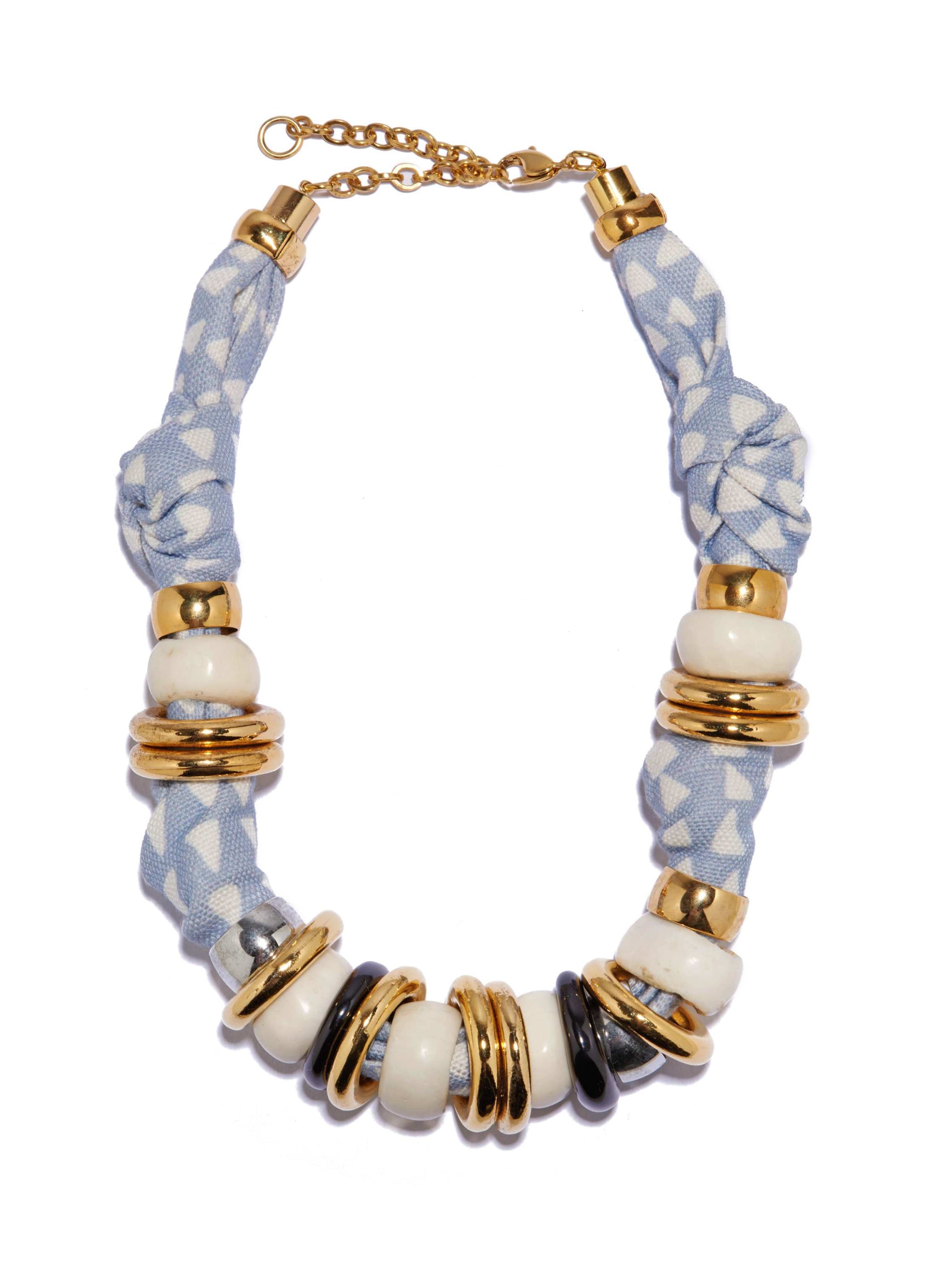 Blue & White Twisted Fabric Necklace