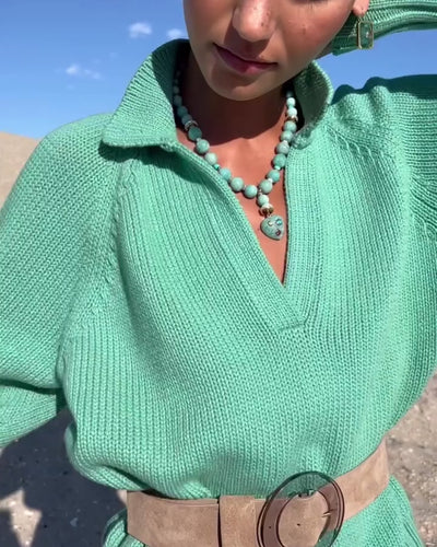 Video of model at the beach wearing Rincon Heart Necklace with Tile Earrings in Aqua.